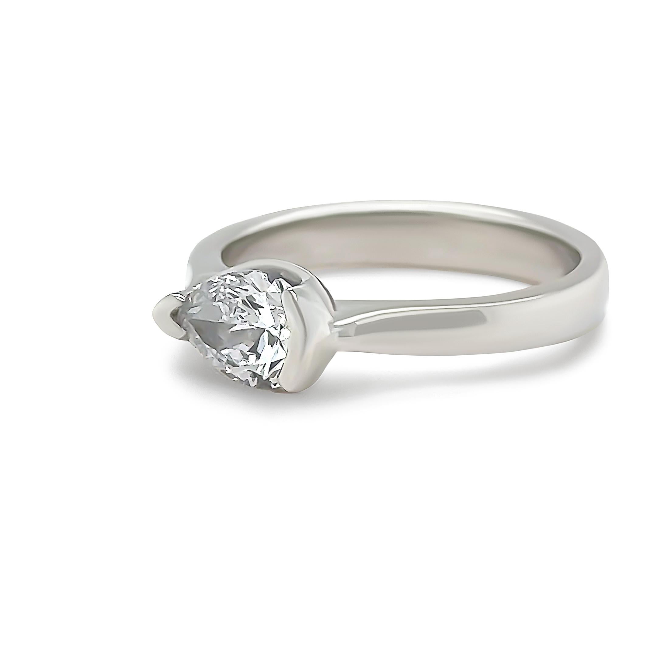 Pear Cut GIA Platinum Diamond Engagement Ring 0.91ct For Sale