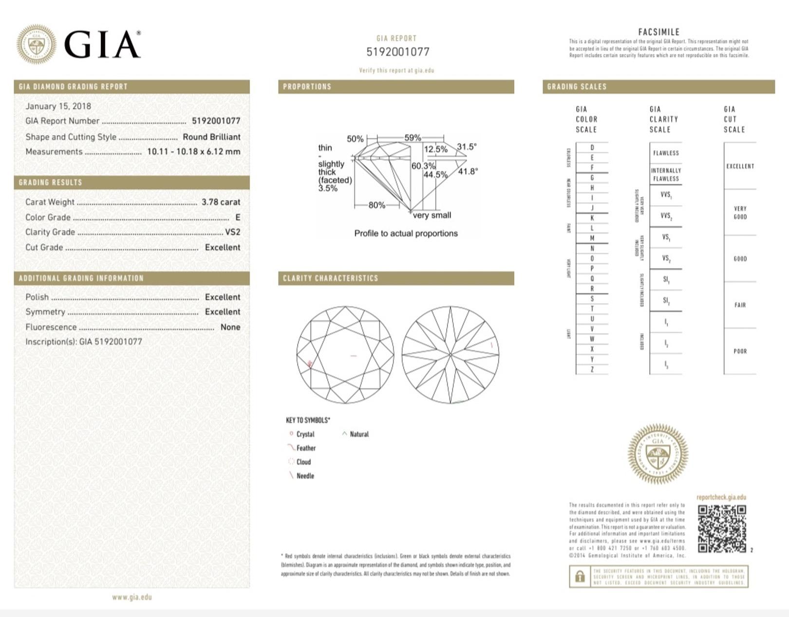 GIA Platinum Diamond Ring 3.78ct 4