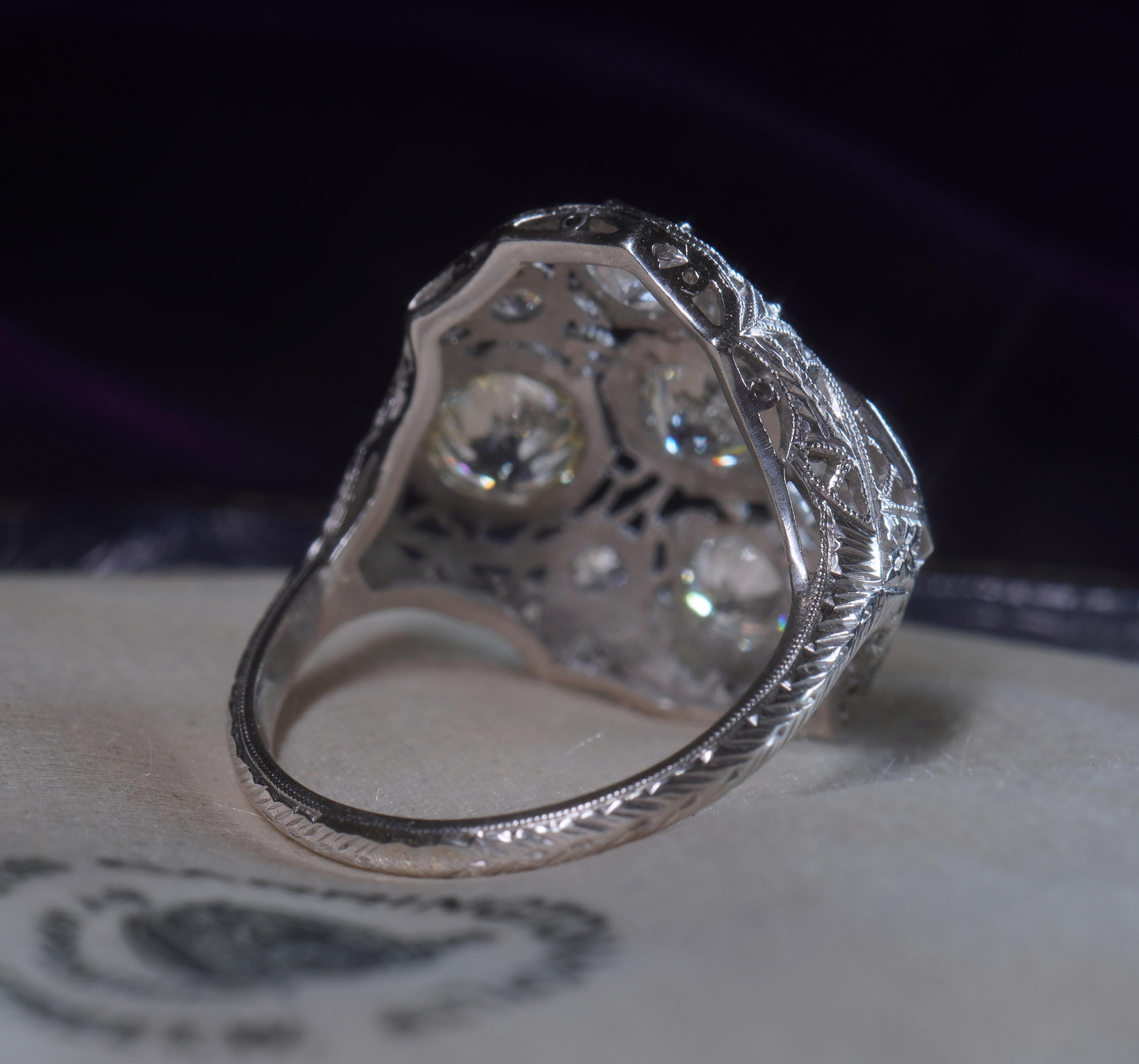 GIA Platinum Diamond Ring Antique VS Mine Vintage Victorian Engagement 2.72 CTS In Excellent Condition In Sylvania, GA