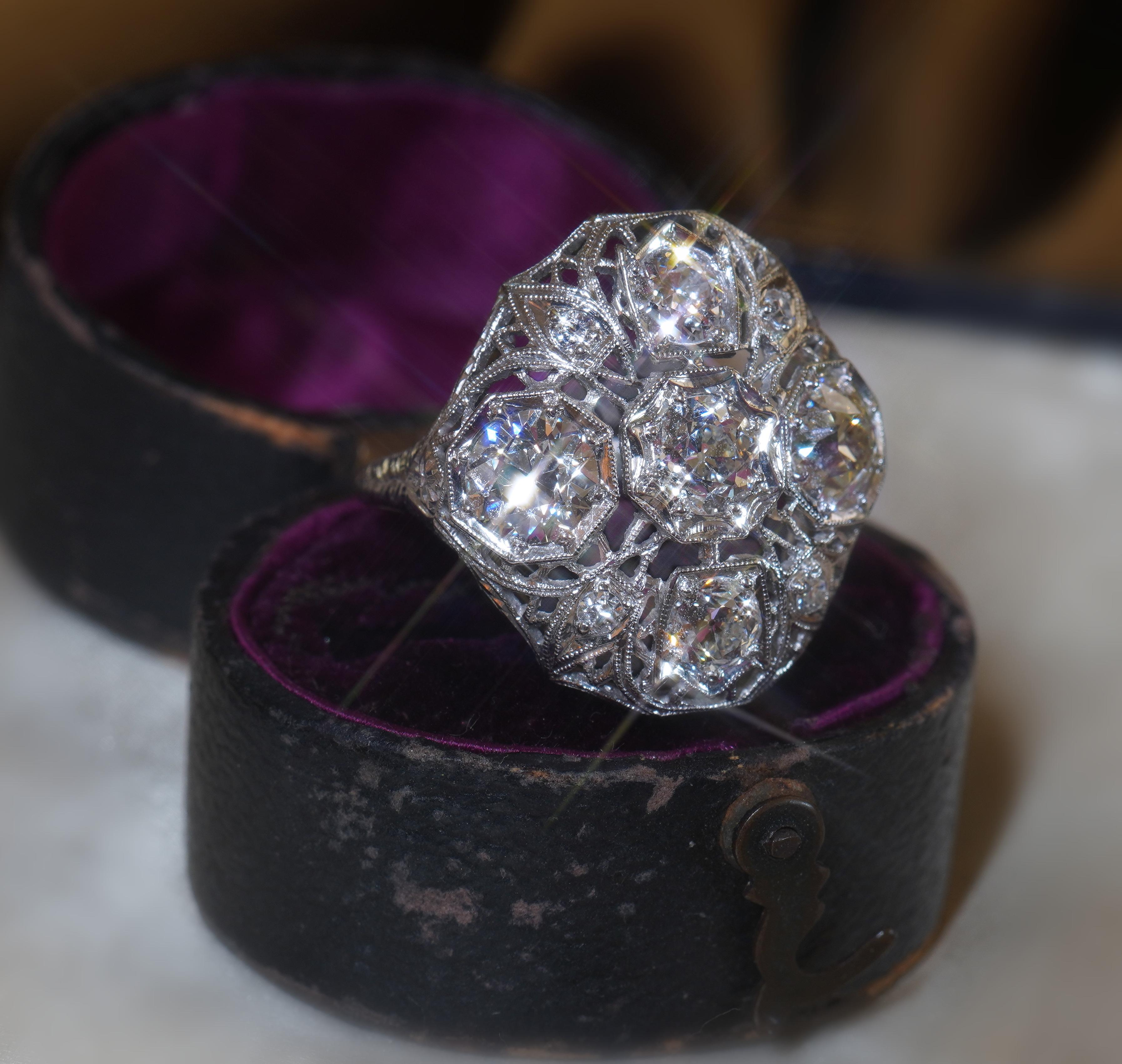 GIA Platinum Diamond Ring Antique VS Mine Vintage Victorian Engagement 2.72 CTS For Sale 1