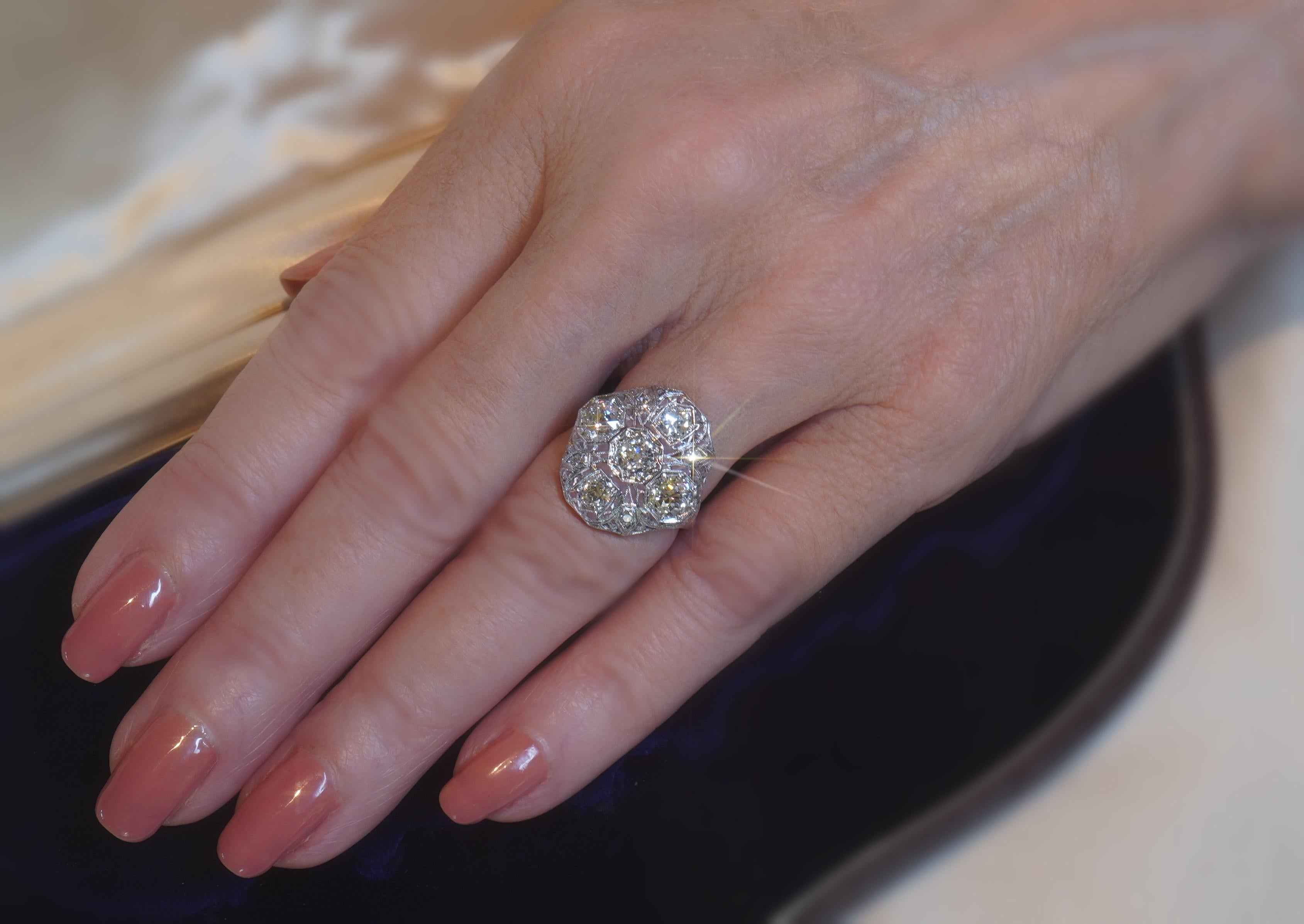 GIA Platinum Diamond Ring Antique VS Mine Vintage Victorian Engagement 2.72 CTS For Sale 4