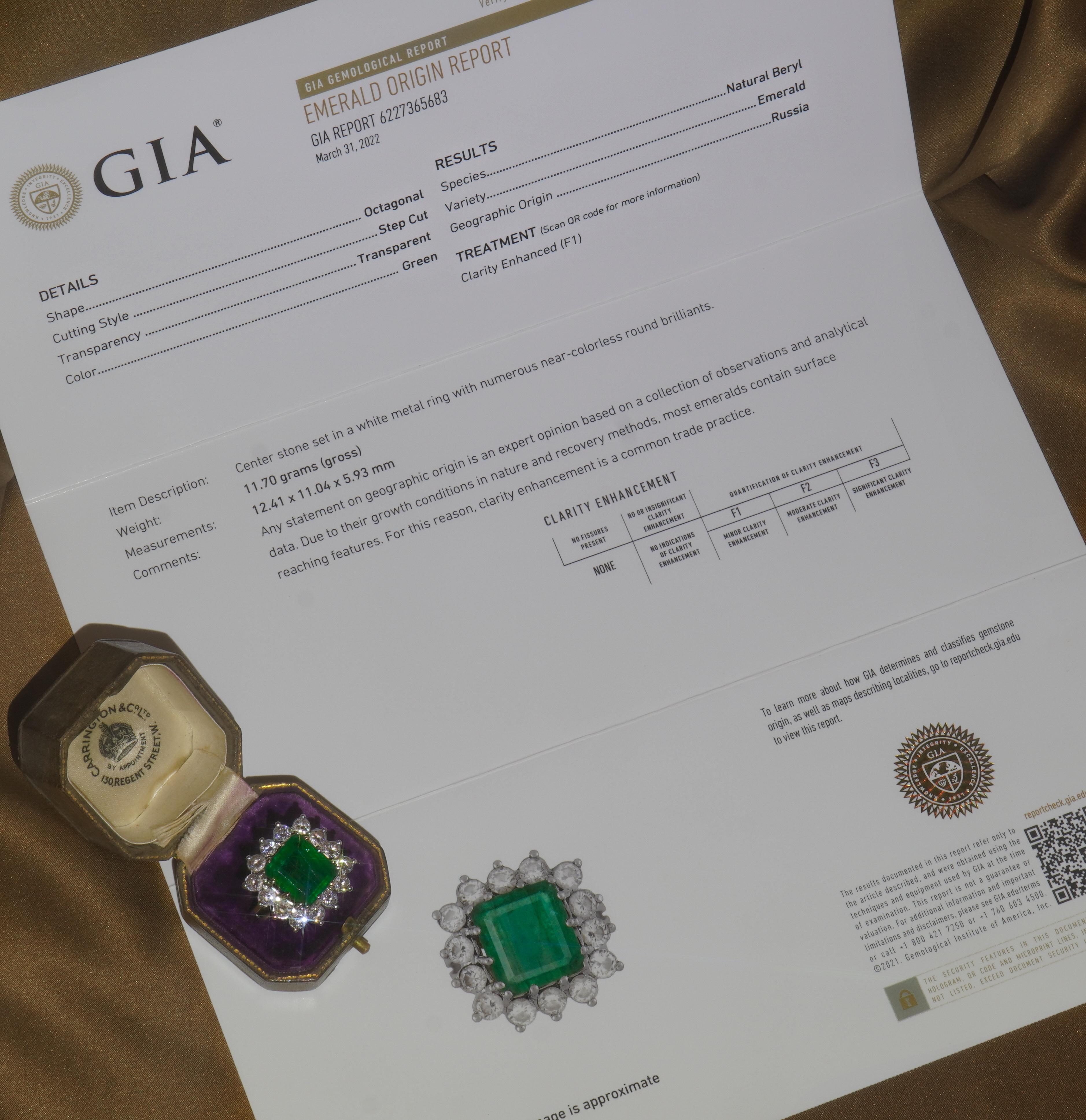 Princess Cut GIA Platinum Emerald Diamond Ring Certified Natural Vintage Fine Huge 9.15 Carat