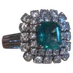 GIA Platinum Emerald Diamond Ring Vintage Certified Natural Fine VS 6.04 Carats