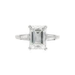 GIA Platinum Natural 2.38 Carat Emerald-Cut Diamond Side Stone Engagement Ring