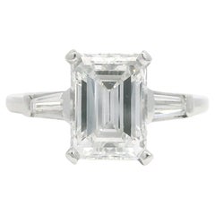 GIA Platinum Natural 2.38 Carat Emerald-Cut Diamond Side Stone Engagement Ring