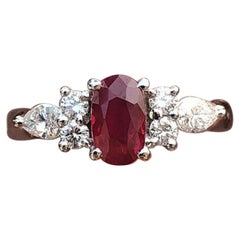 GIA Platinum Natural Burma Ruby and Diamond Ring 1.47 Carat Vivid Red