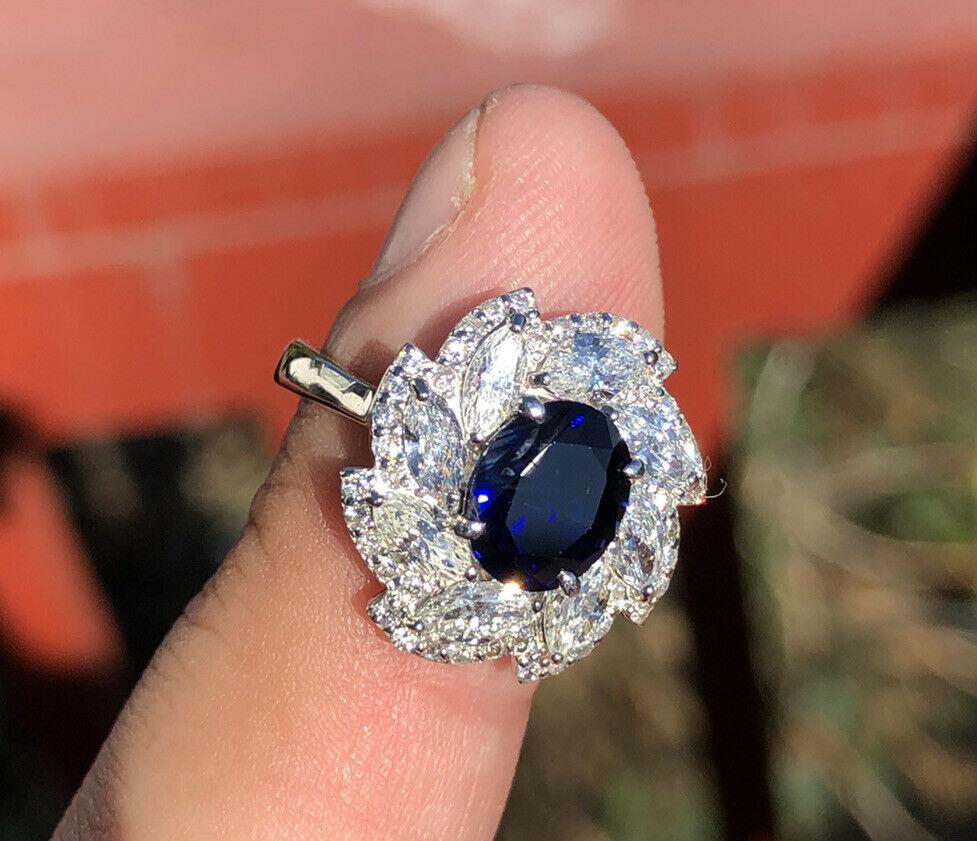 GIA Platinum Natural Gem No Heat AAA Sapphire and Diamond Ring 4.41 Carat In Good Condition In Beverly Hills, CA