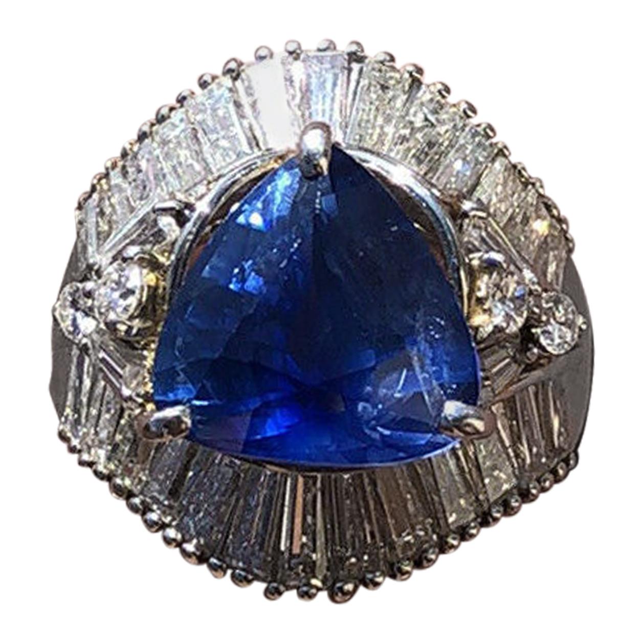 GIA Platinum Natural Sapphire and Diamond Ring 6.79 Carat For Sale