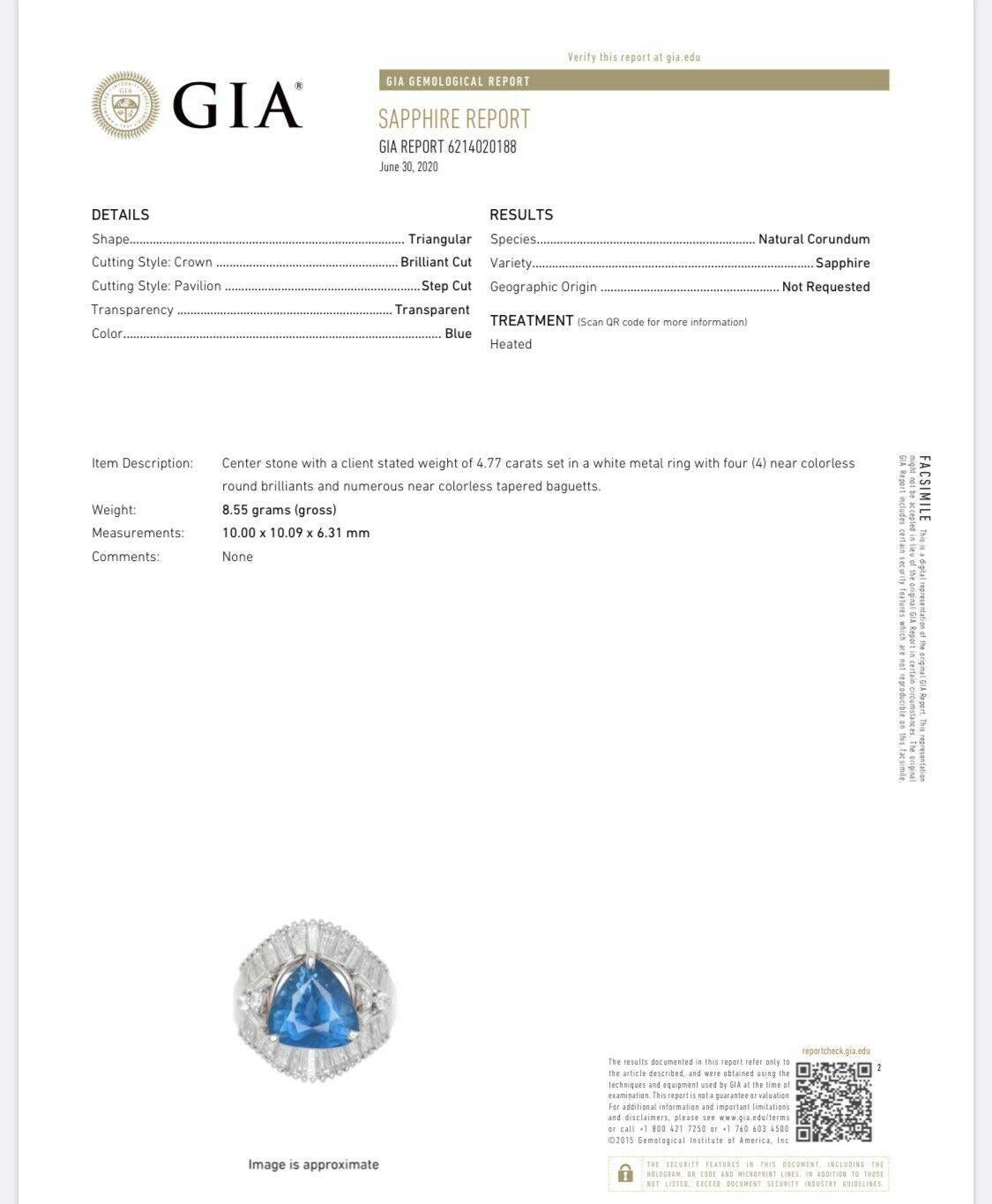 GIA Platinum Natural Sapphire and Diamond Ring 6.79 Carat For Sale 2