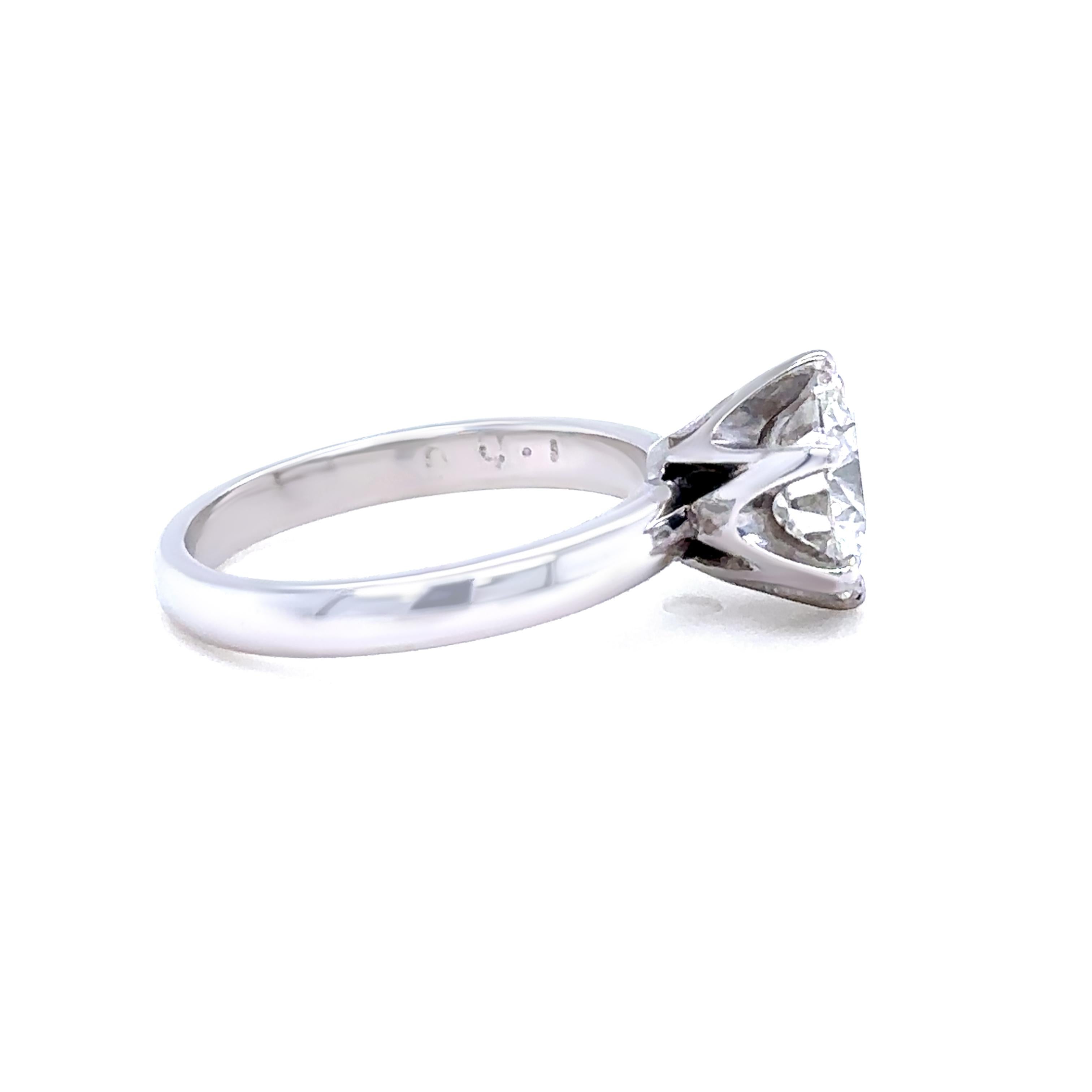 Women's GIA Platinum Round Brilliant Cut Diamond Engagement Ring 1.56ct For Sale