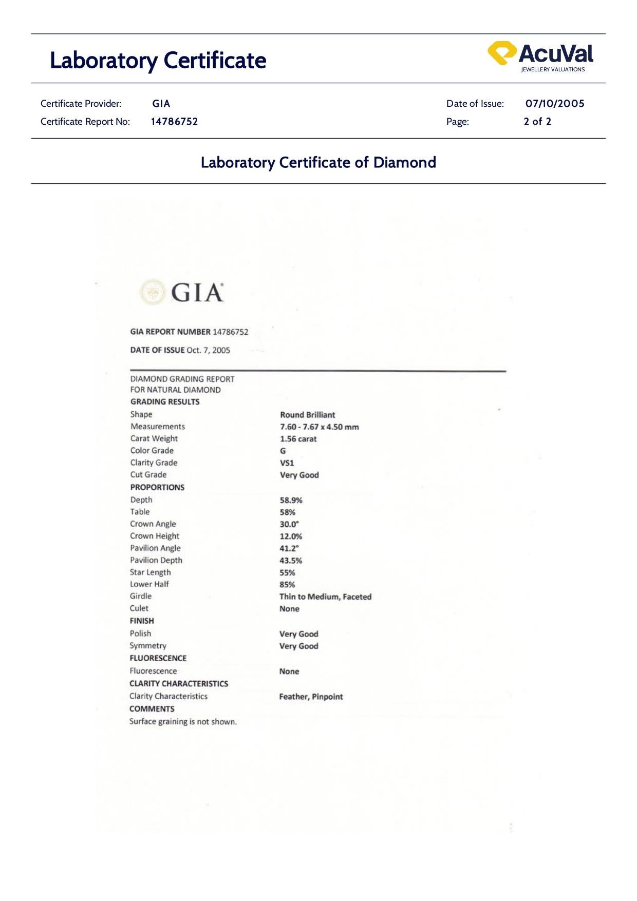 GIA Platinum Round Brilliant Cut Diamond Engagement Ring 1.56ct For Sale 2