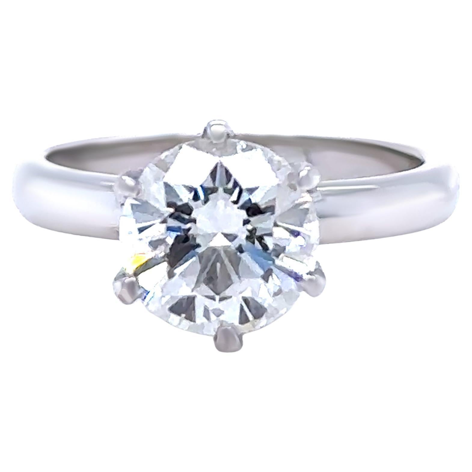 GIA Platinum Round Brilliant Cut Diamond Engagement Ring 1.56ct For Sale
