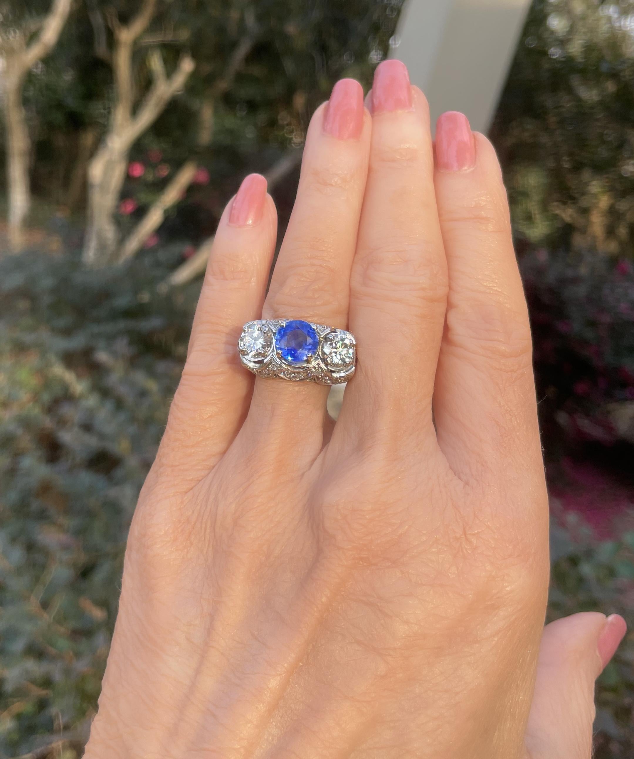 GIA Platino Zafiro Birmania Sin Calor Anillo de Diamantes Antiguos AGL Mina Vieja 6,33 Cts en venta 5