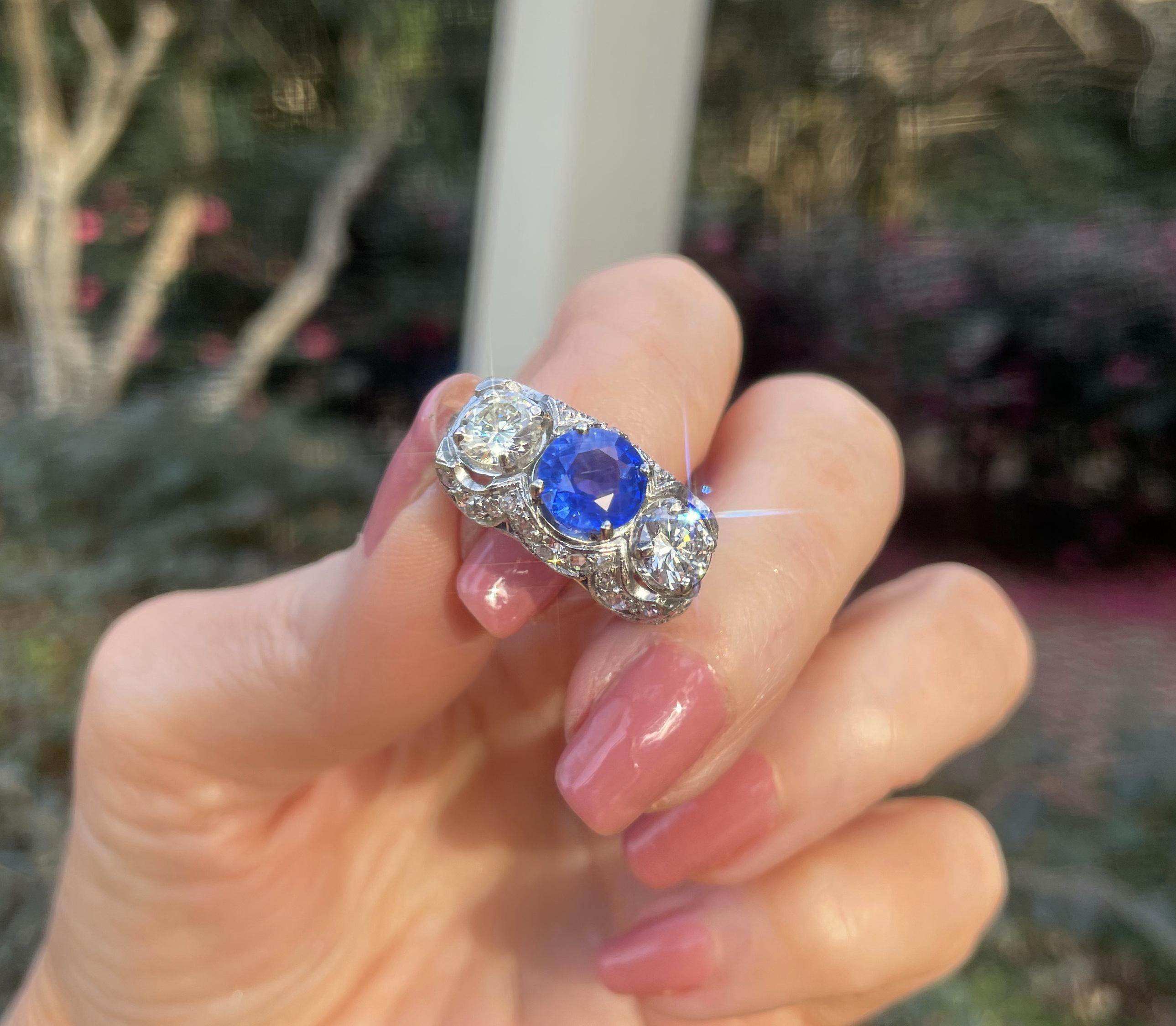 GIA Platino Zafiro Birmania Sin Calor Anillo de Diamantes Antiguos AGL Mina Vieja 6,33 Cts en venta 8