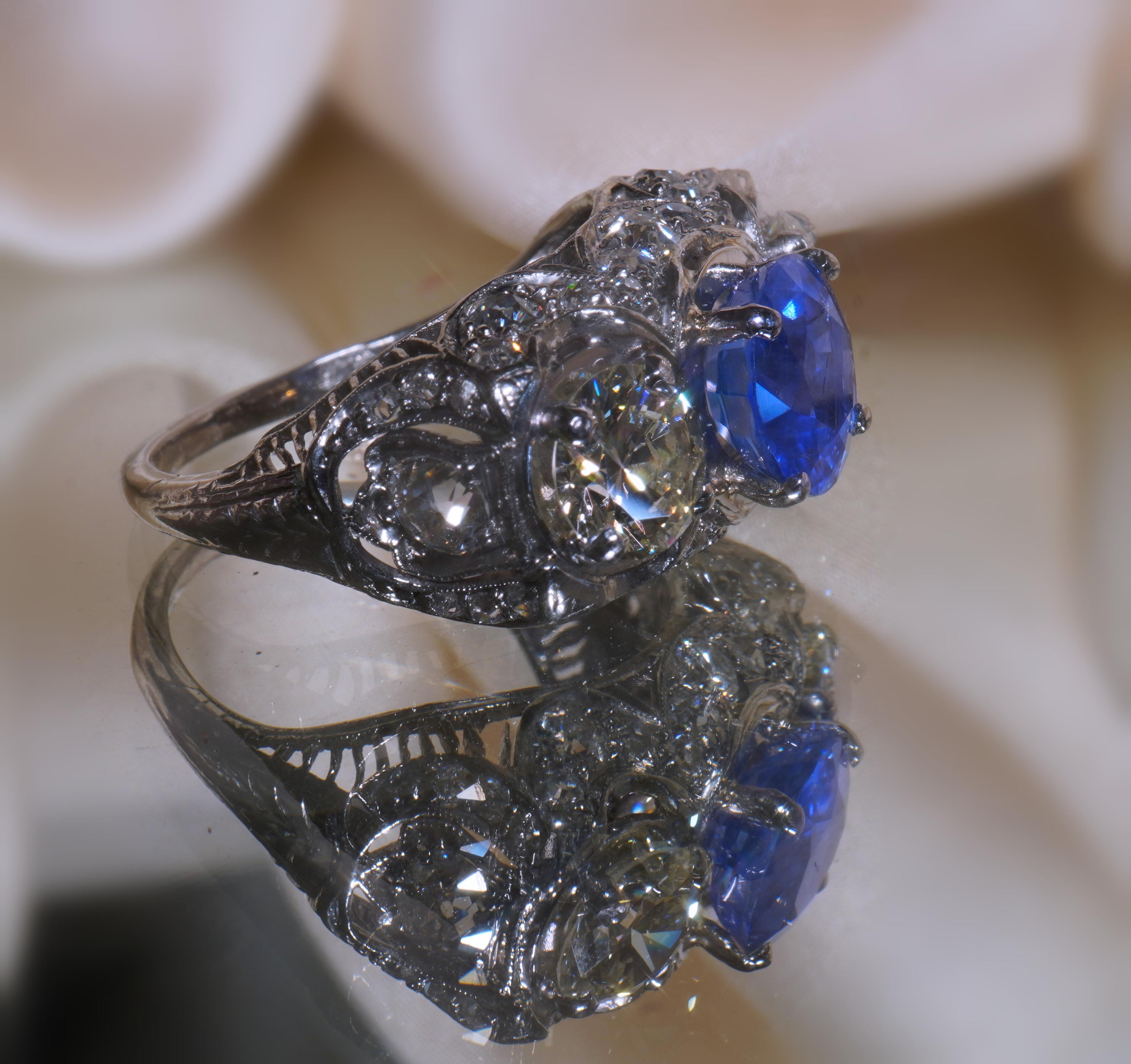 GIA Platino Zafiro Birmania Sin Calor Anillo de Diamantes Antiguos AGL Mina Vieja 6,33 Cts en venta 9