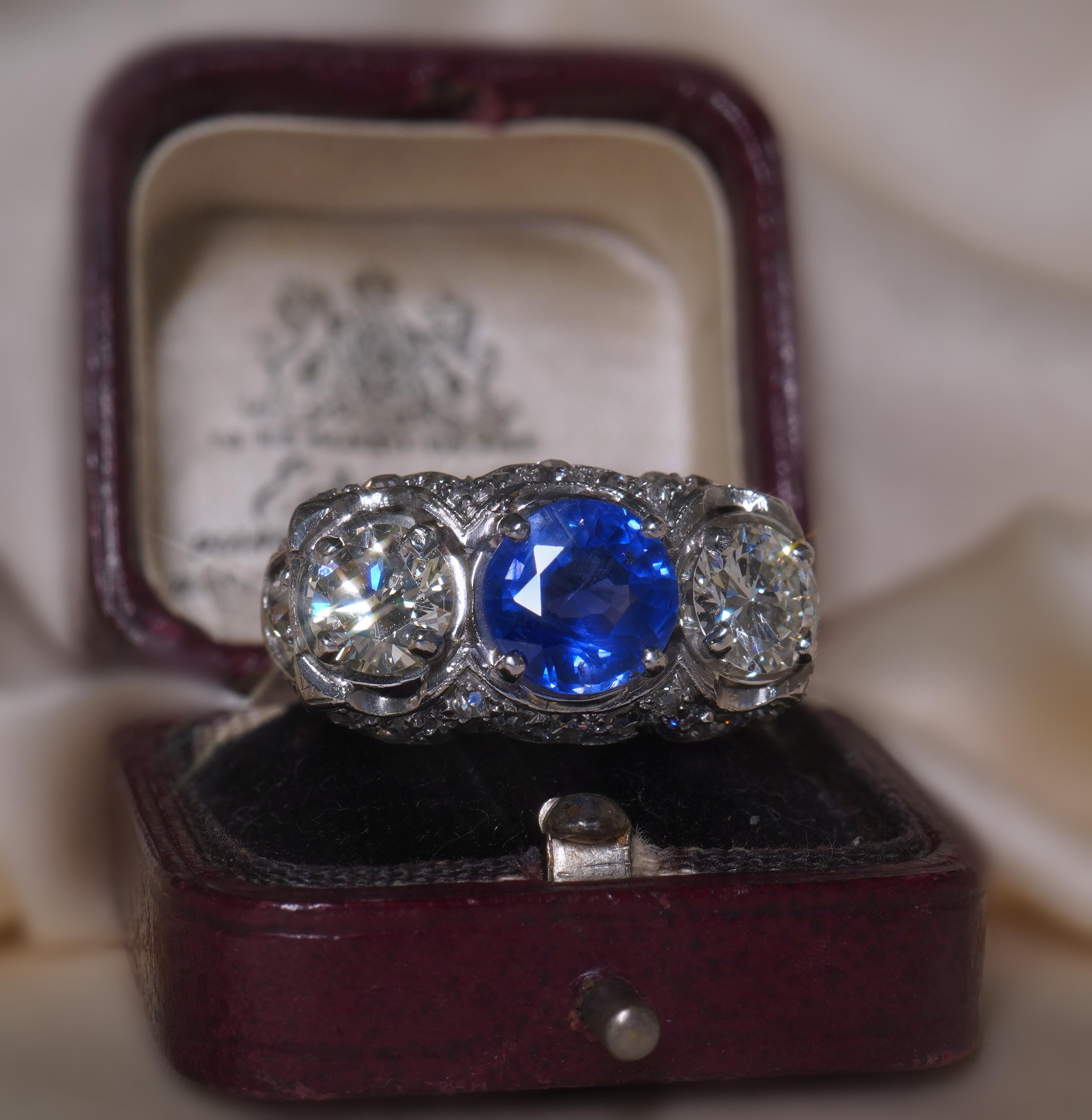 GIA Platino Zafiro Birmania Sin Calor Anillo de Diamantes Antiguos AGL Mina Vieja 6,33 Cts en venta 10