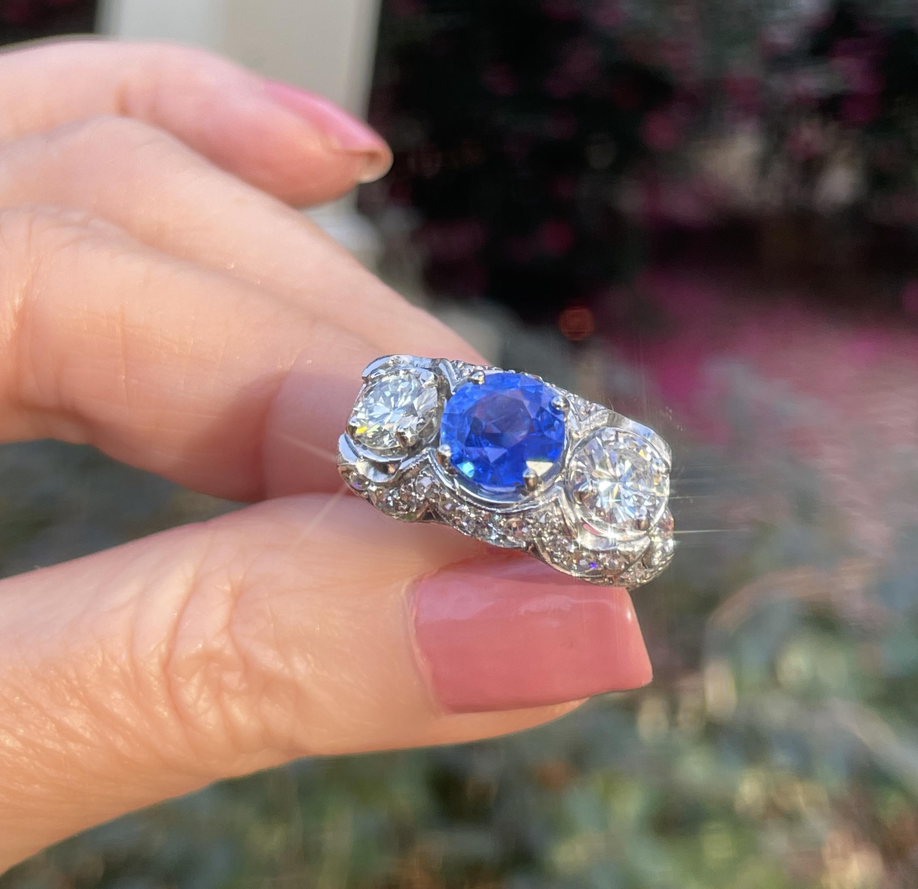 GIA Platino Zafiro Birmania Sin Calor Anillo de Diamantes Antiguos AGL Mina Vieja 6,33 Cts en venta 11