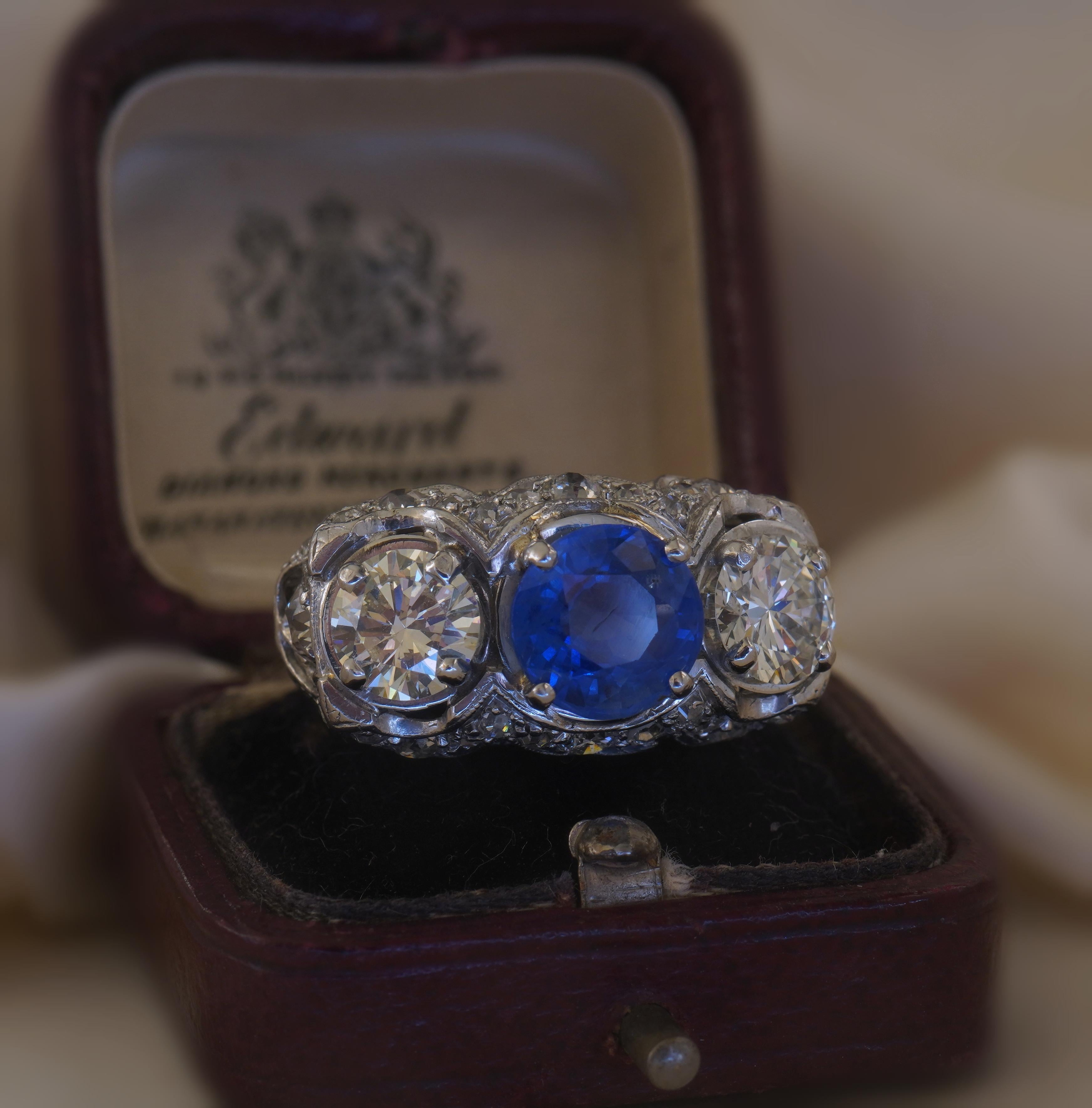 GIA Platino Zafiro Birmania Sin Calor Anillo de Diamantes Antiguos AGL Mina Vieja 6,33 Cts en venta 12