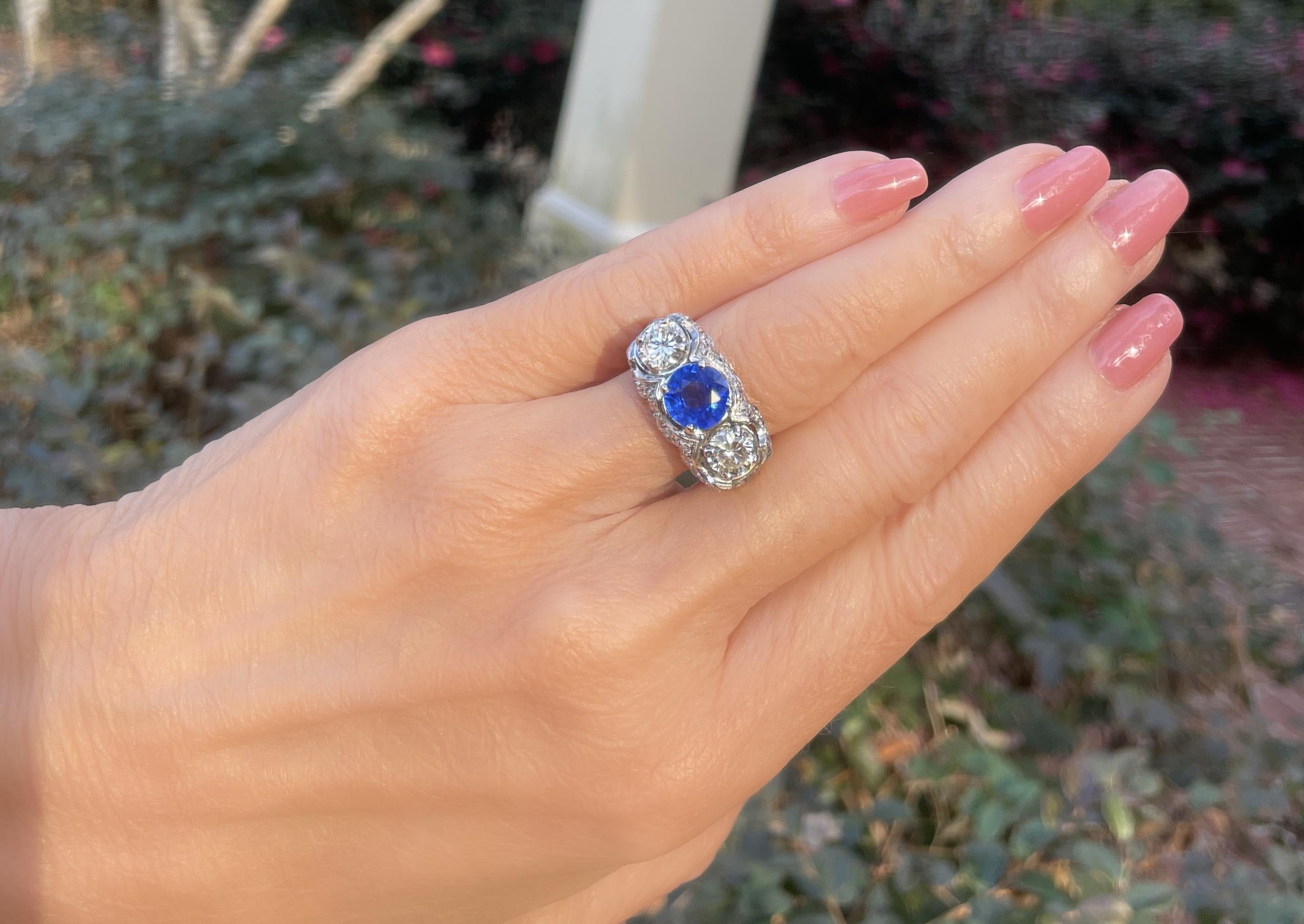 GIA Platino Zafiro Birmania Sin Calor Anillo de Diamantes Antiguos AGL Mina Vieja 6,33 Cts en venta 14