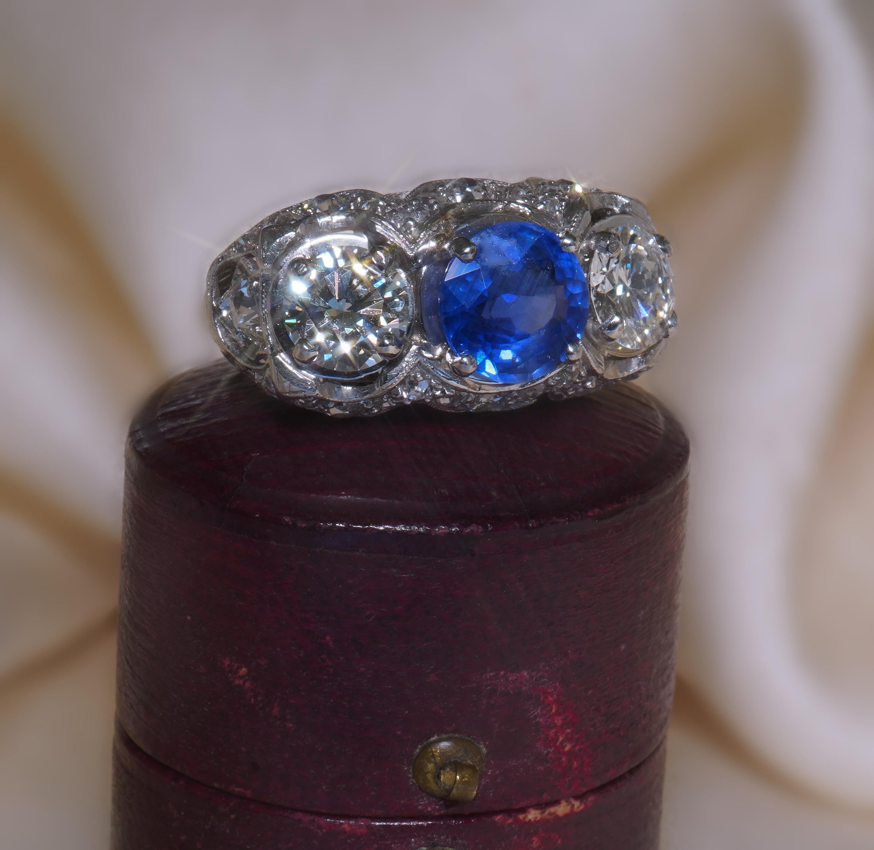 GIA Platino Zafiro Birmania Sin Calor Anillo de Diamantes Antiguos AGL Mina Vieja 6,33 Cts en venta 15