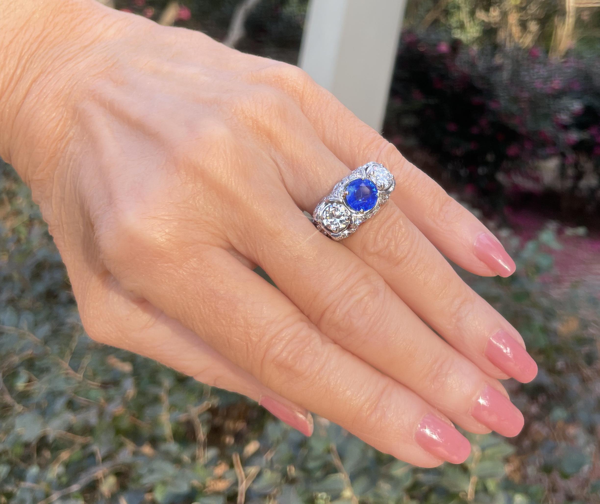 GIA Platino Zafiro Birmania Sin Calor Anillo de Diamantes Antiguos AGL Mina Vieja 6,33 Cts Corte redondo en venta