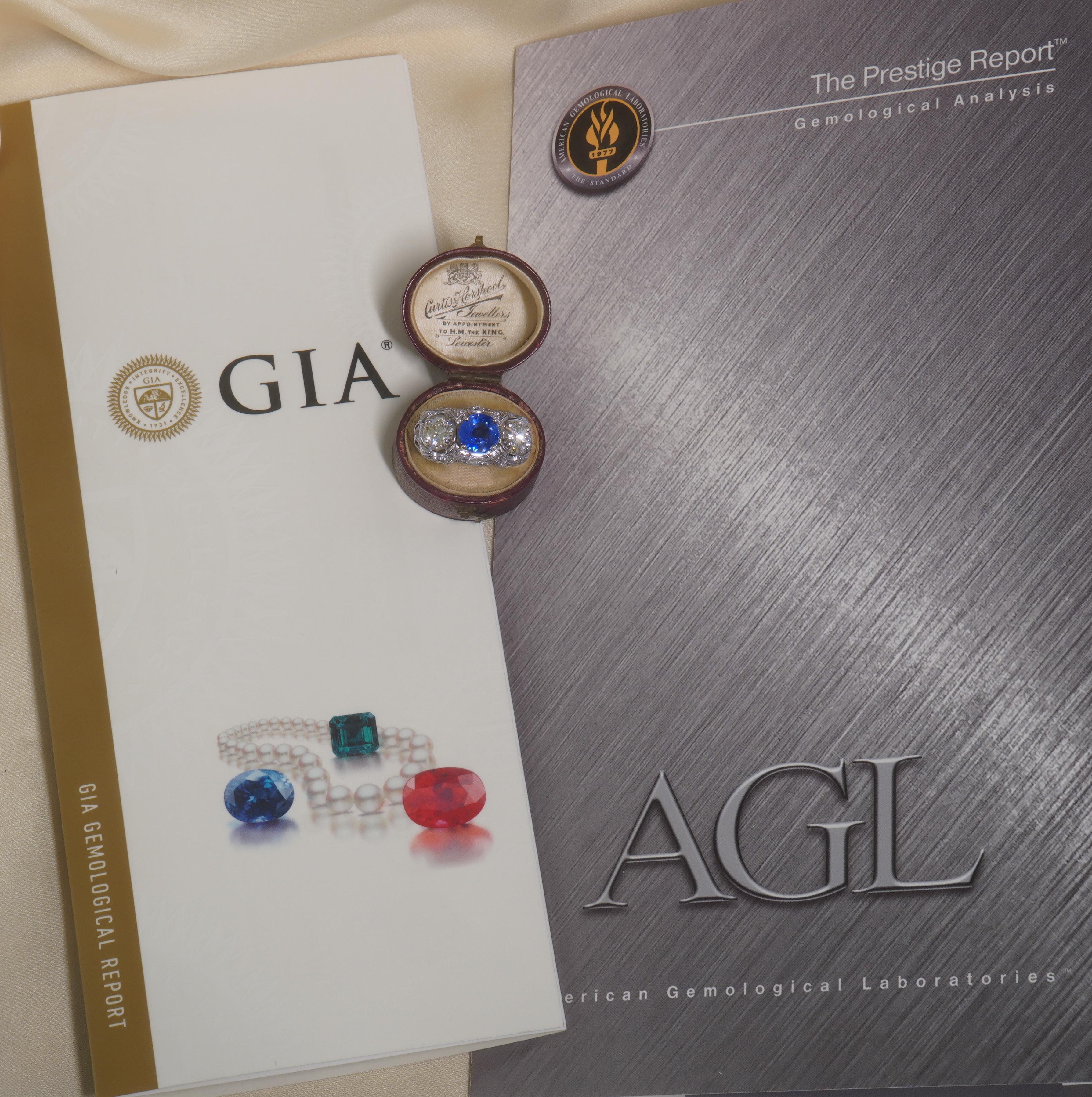 De las mujeres GIA Platino Zafiro Birmania Sin Calor Anillo de Diamantes Antiguos AGL Mina Vieja 6,33 Cts en venta