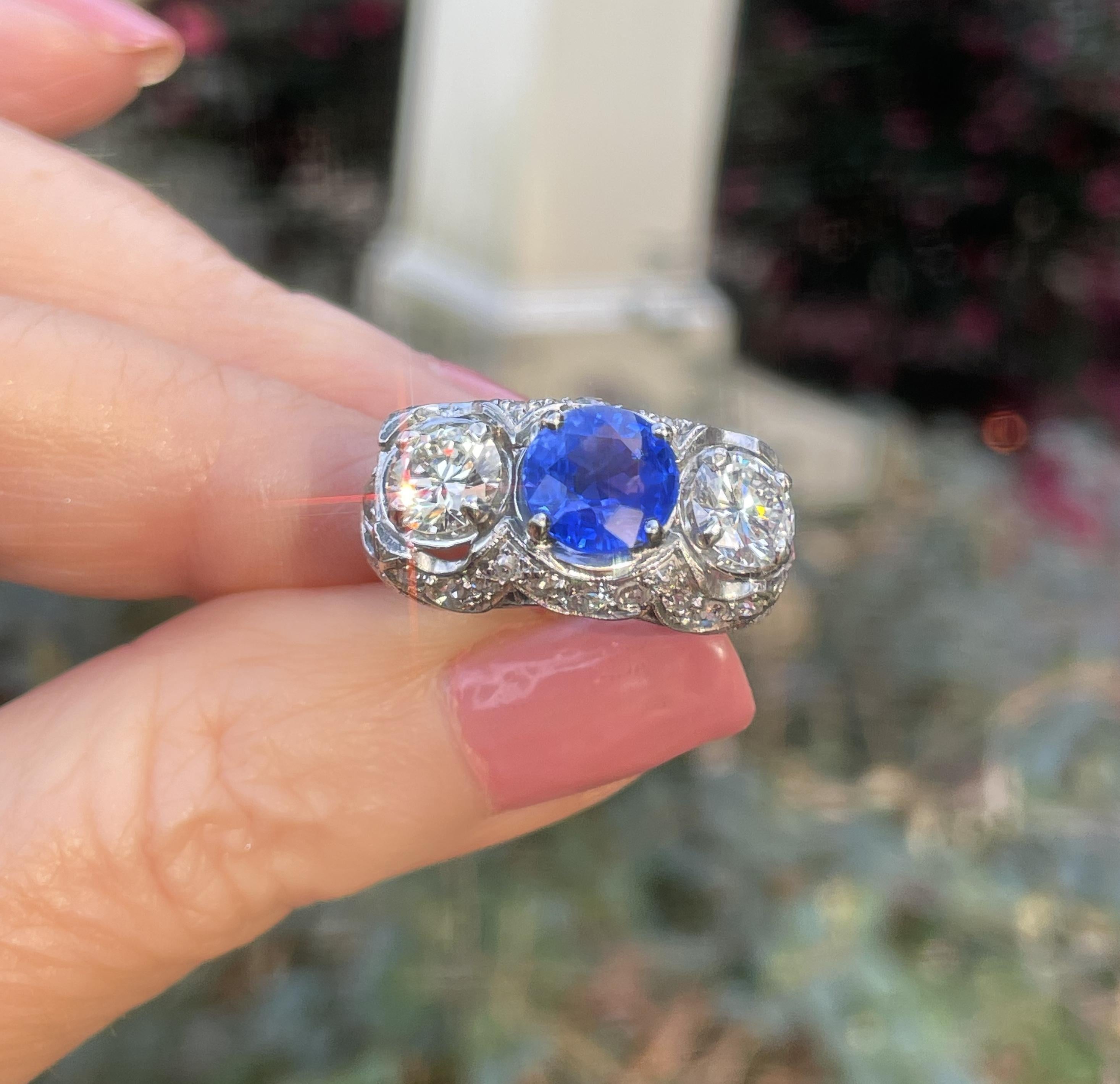 GIA Platino Zafiro Birmania Sin Calor Anillo de Diamantes Antiguos AGL Mina Vieja 6,33 Cts en venta 3