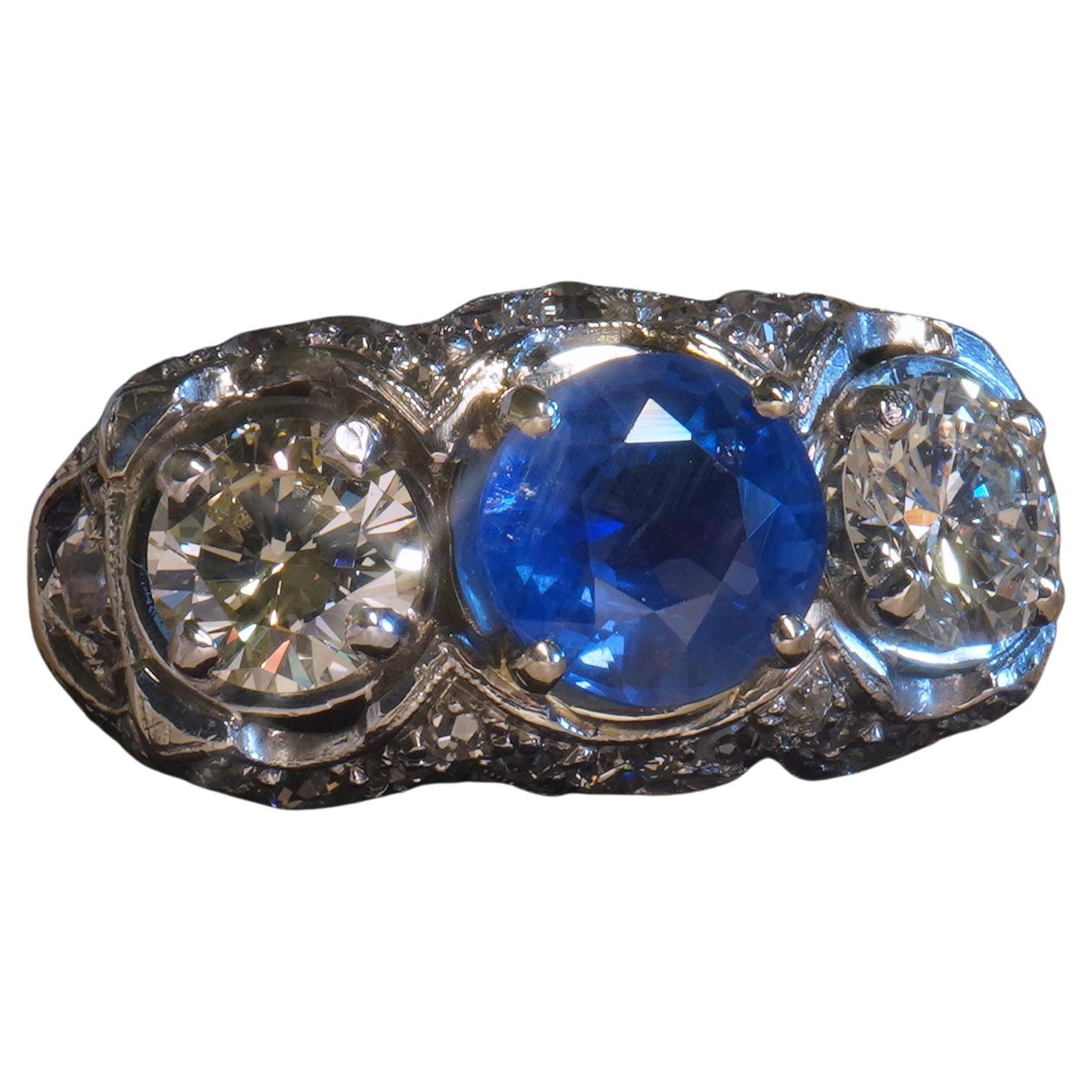 GIA Platino Zafiro Birmania Sin Calor Anillo de Diamantes Antiguos AGL Mina Vieja 6,33 Cts en venta