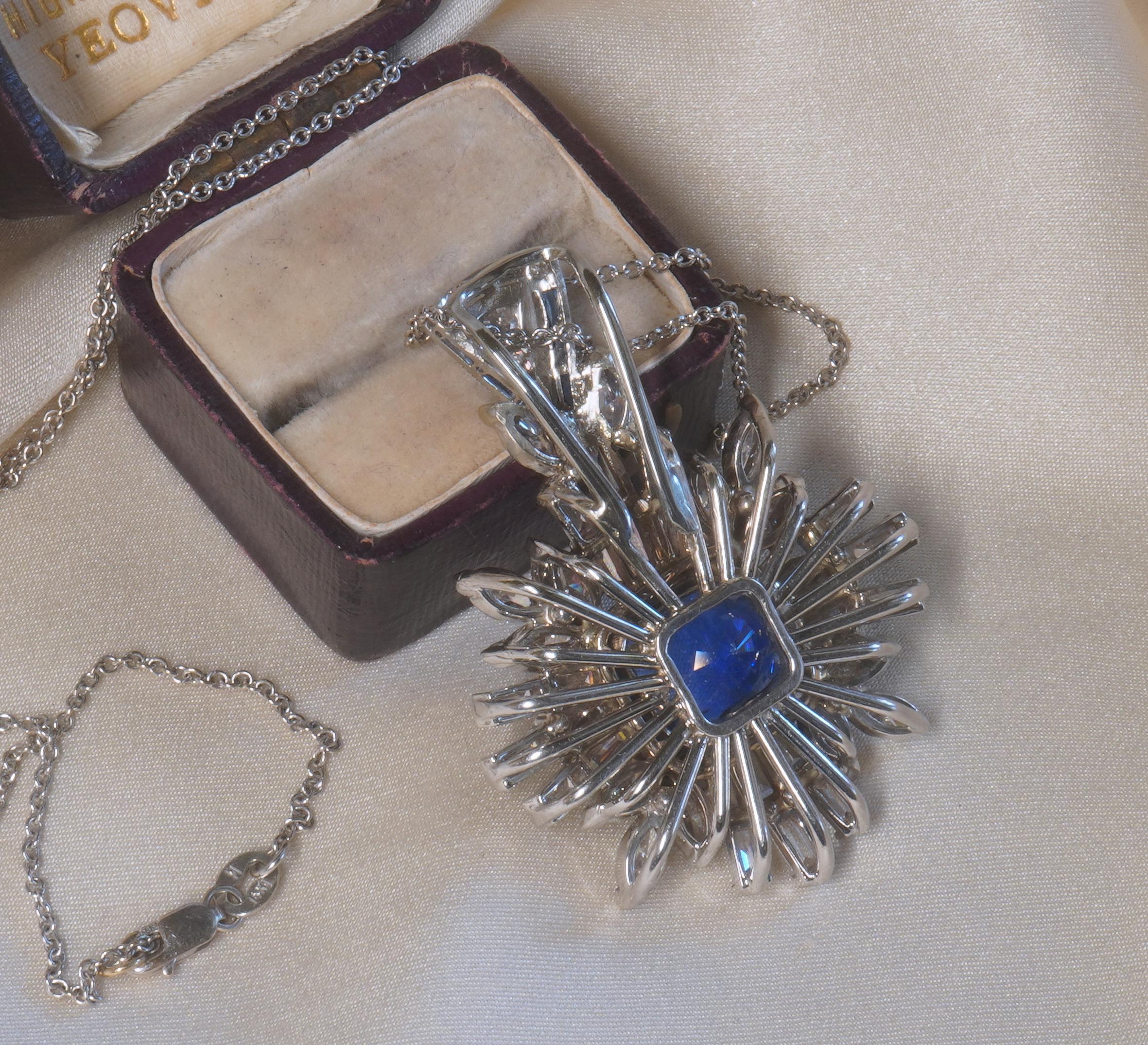 GIA Platino Zaffiro Diamante non riscaldato Ciondolo Vintage VS Collana 14,13 Carati in vendita 1