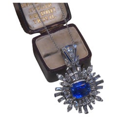 GIA Platinum Sapphire Diamond Unheated Pendant Vintage VS Necklace 14.13 Carats