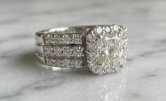 GIA Radiant Cut Diamond Halo Engagement Ring Set 1.80 Carats in 18K & 14K Gold
