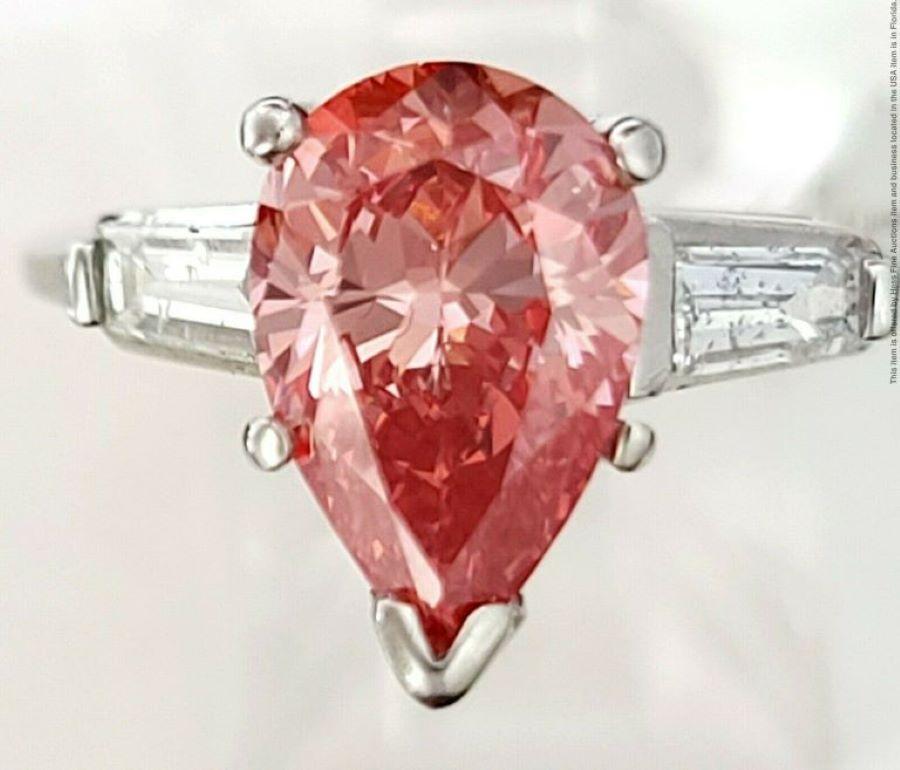 Pear Cut GIA Rare 2.11ct Fancy Vivid Pink Pear VS1 Diamond Platinum Ring Amazing