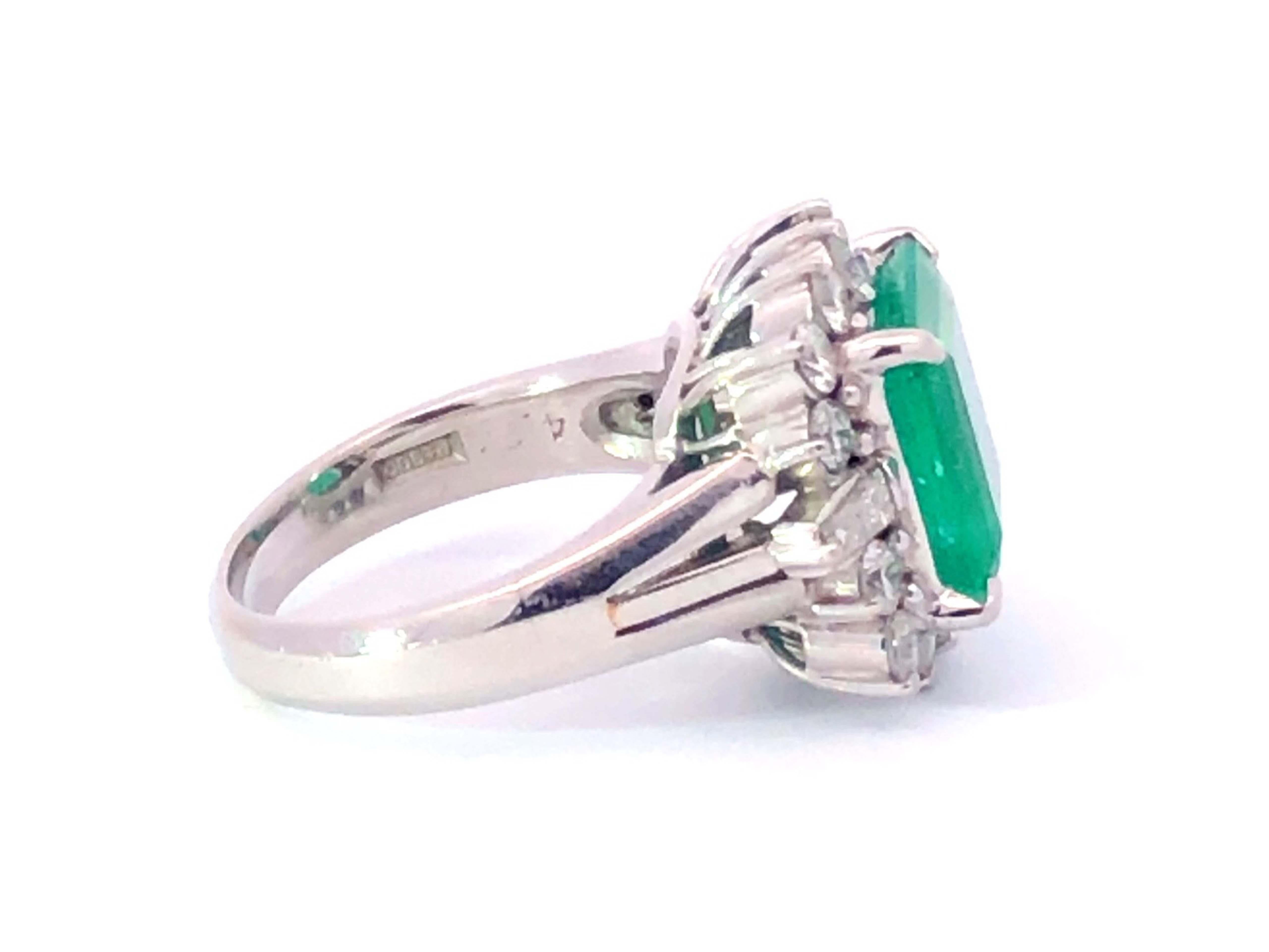 GIA Rare 4.24 Ct. Fine Colombian Emerald & Diamond Platinum Ring For Sale 1