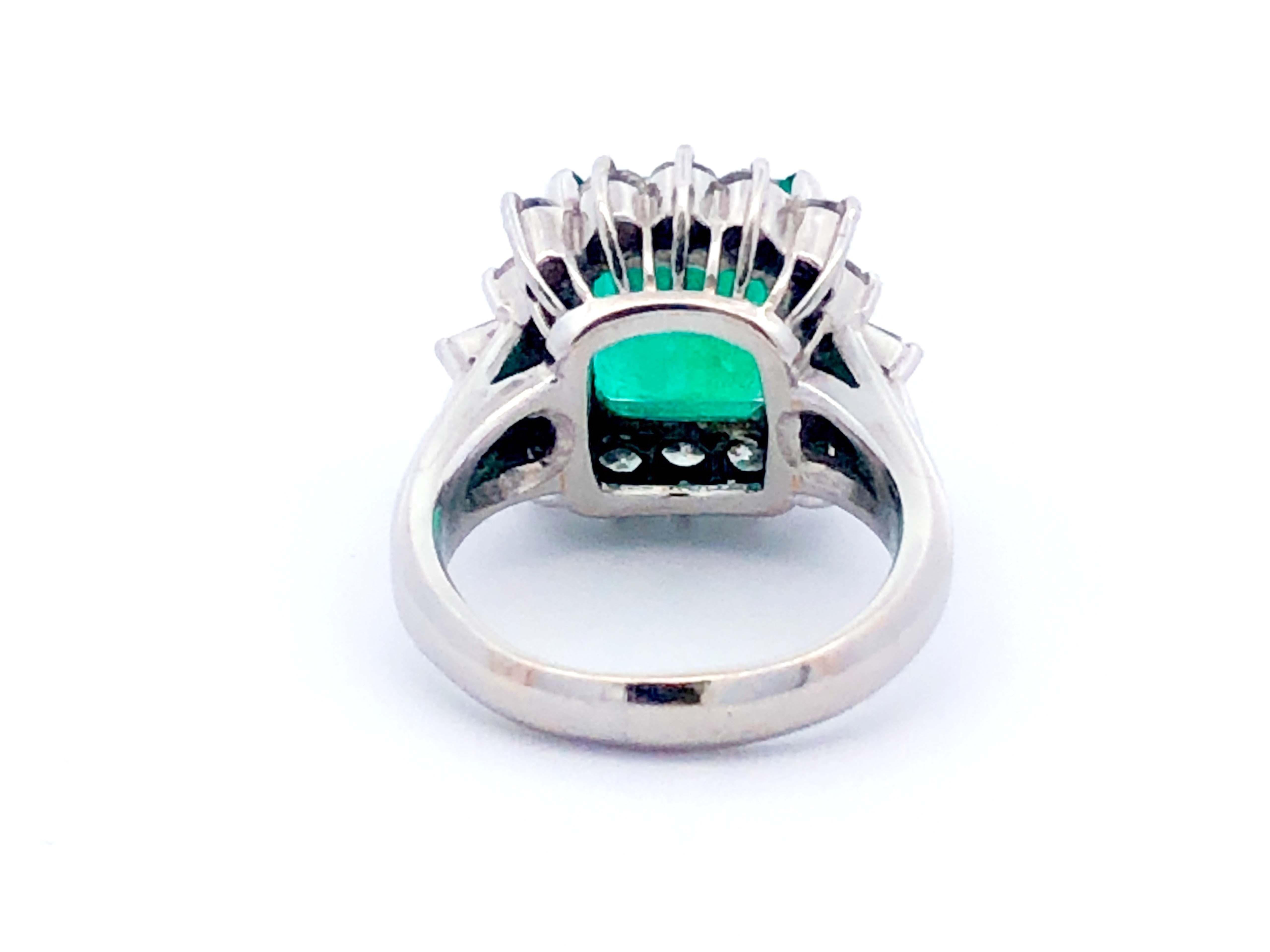 GIA Rare 4.24 Ct. Fine Colombian Emerald & Diamond Platinum Ring For Sale 3
