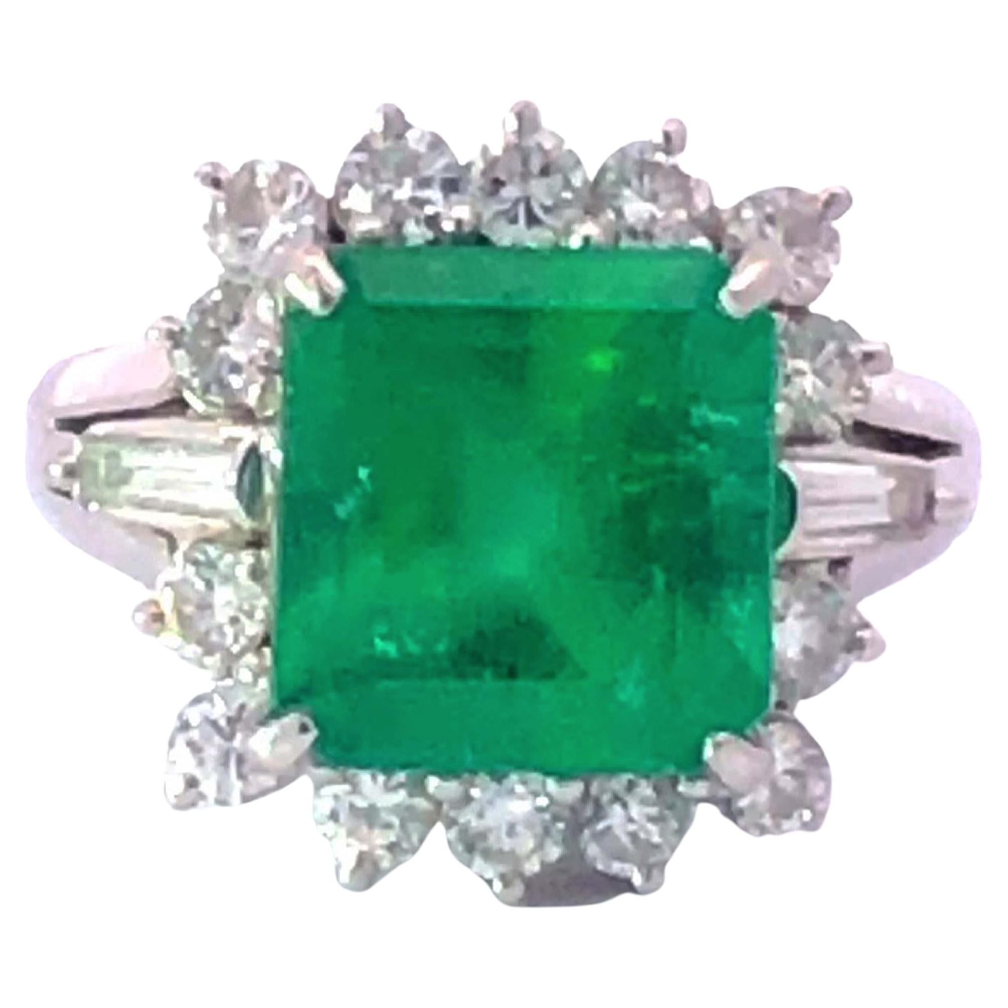 GIA Rare 4.24 Ct. Fine Colombian Emerald & Diamond Platinum Ring For Sale