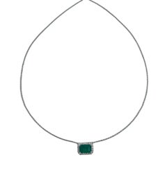 GIA Rectangular Emerald with Diamond Halo Necklace