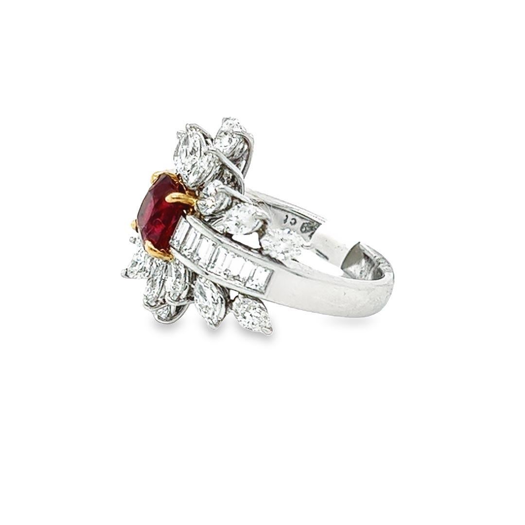 Contemporary GIA Red Spinel and Diamond Cluster Cocktail Ring For Sale