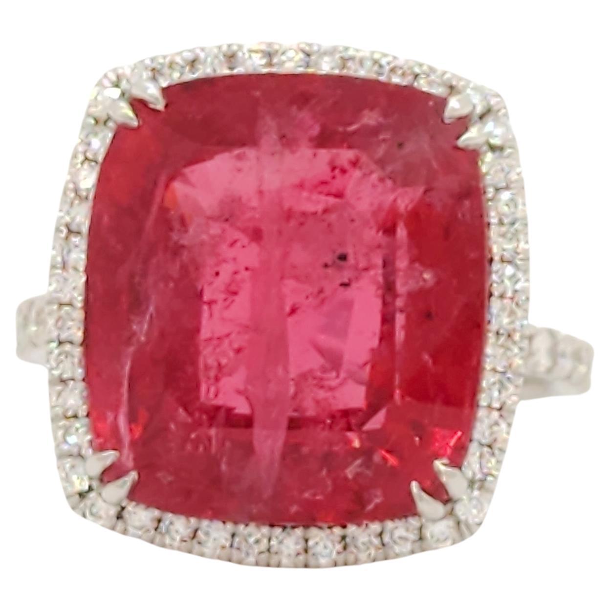 GIA Red Spinel and White Diamond Cocktail Ring in 18k White Gold