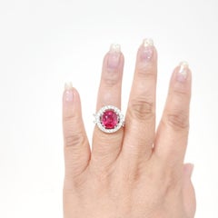 GIA Red Spinel and White Diamond Cocktail Ring in Platinum