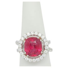 GIA Red Spinel and White Diamond Cocktail Ring in Platinum