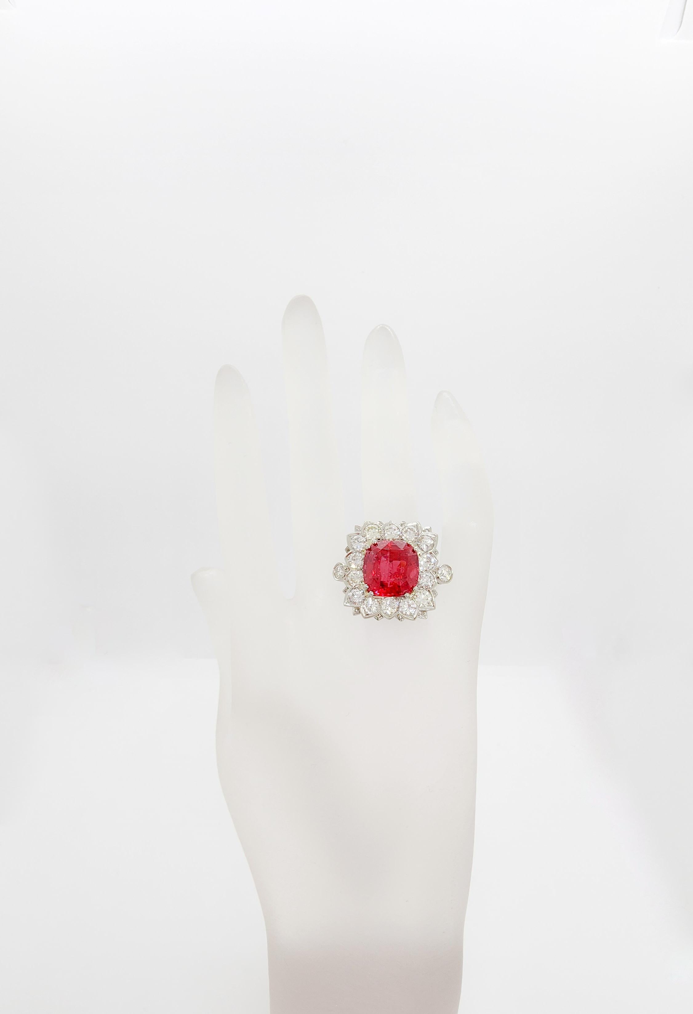 GIA Red Spinel Cushion and White Diamond Cocktail Ring in 18k White Gold For Sale 4