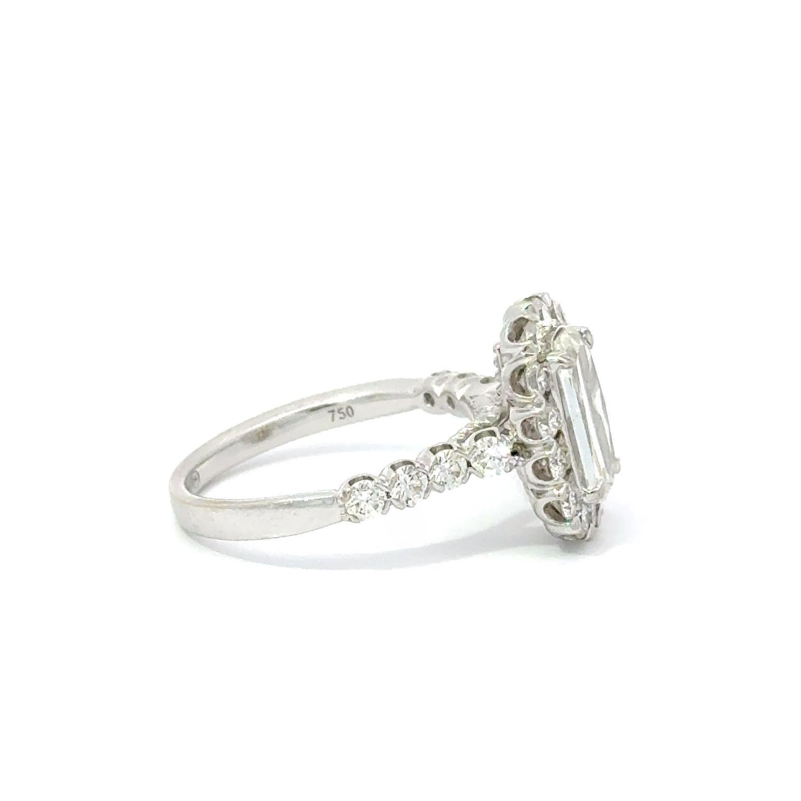 Rapport GIA 1.35ct Mod. Bague de fiançailles à diamant rectangulaire G/SI2 Taille 6.75 Pour femmes en vente