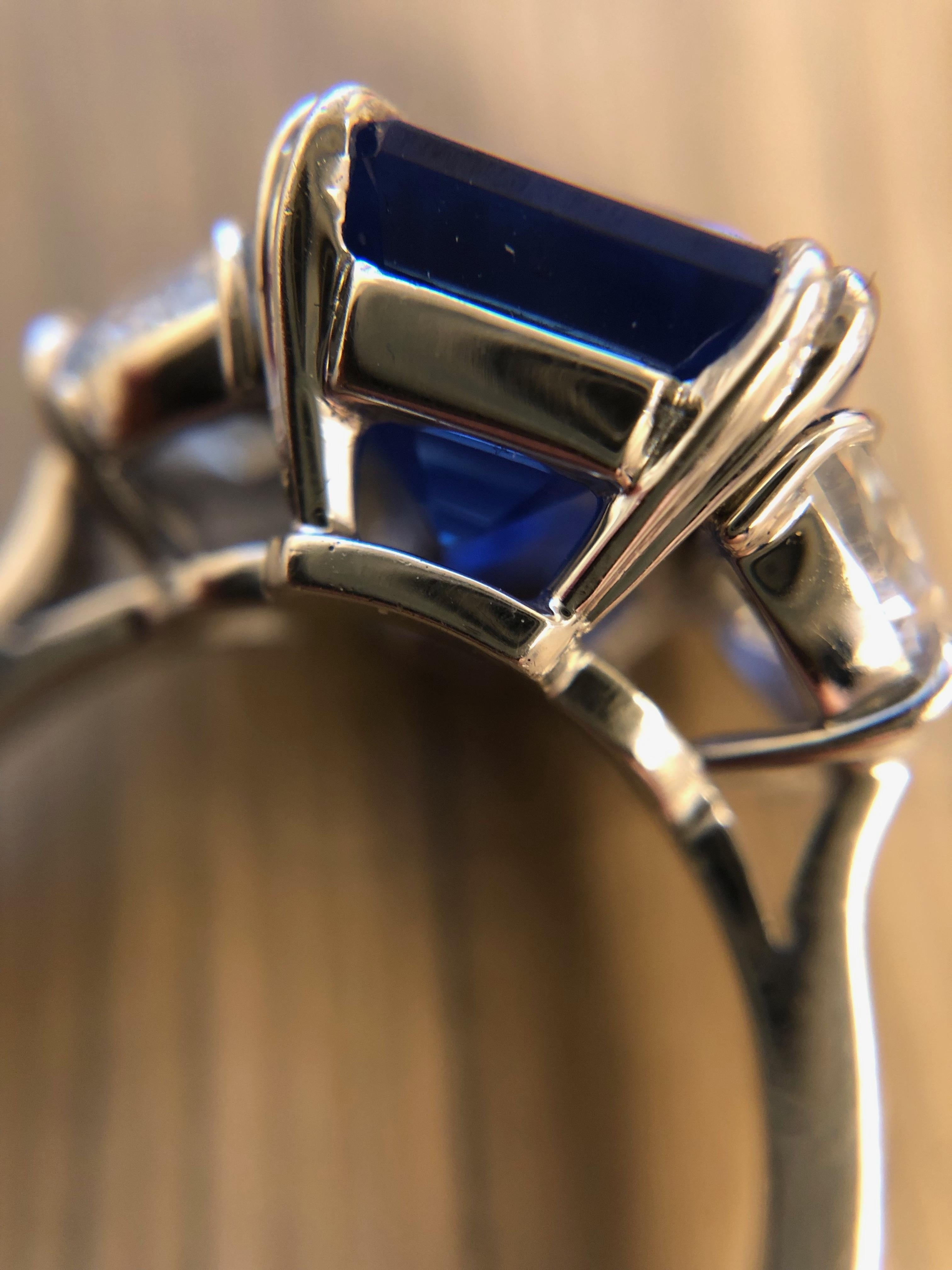 Modern Ceylon No-Heat Sapphire and Half-Moon Diamond Ring