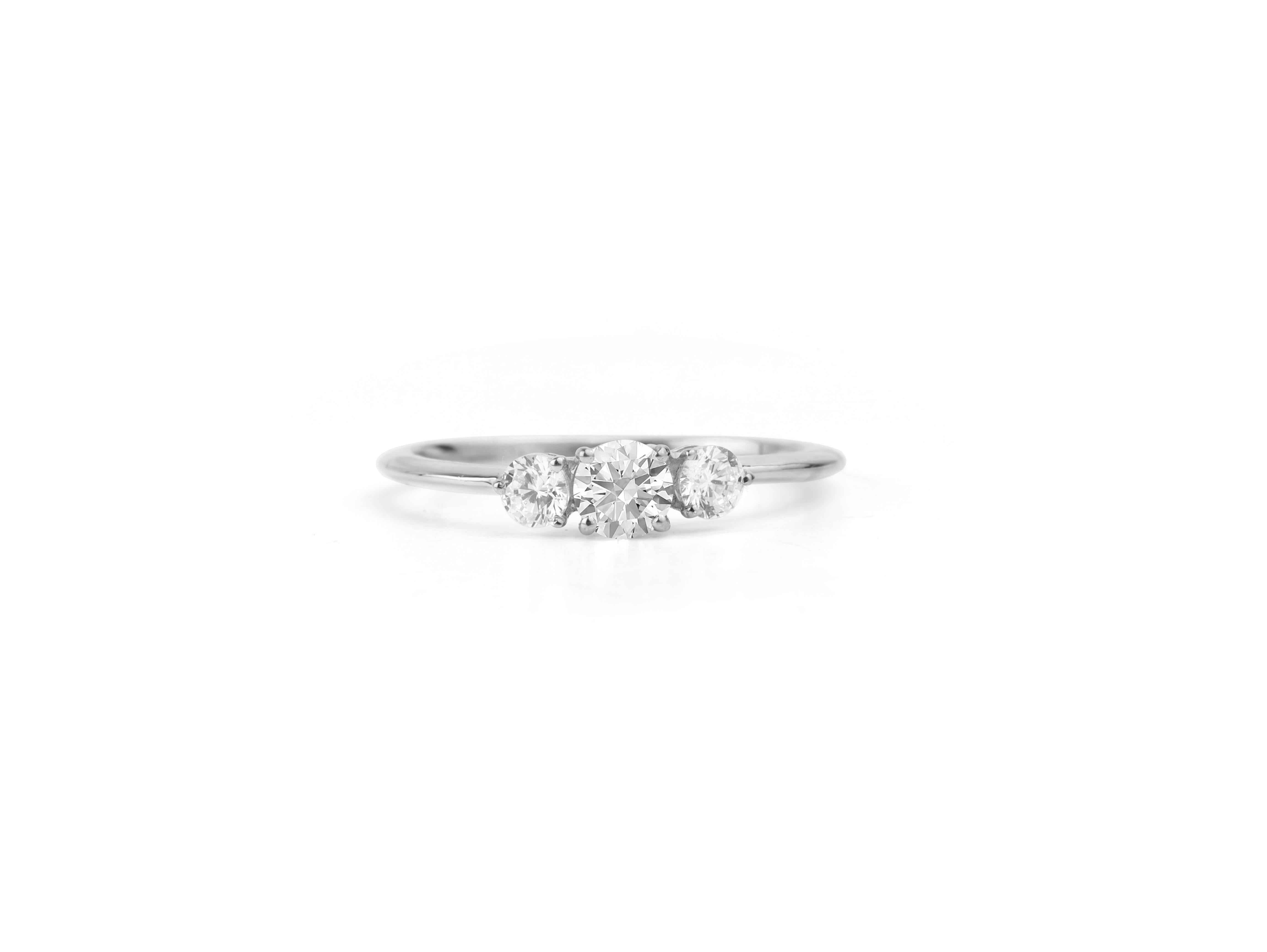 A timeless symbol of your past, present, and future—elevated in elegance.

Radiating refined sophistication, the Trinity Grace Ring is an ode to classic glamour and meaningful milestones. Crafted in luminous 18K white gold, this ring features a