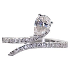 18K Gold Pear Cut Natural Diamond Art Deco Style Engagement Ring, Bridal Band