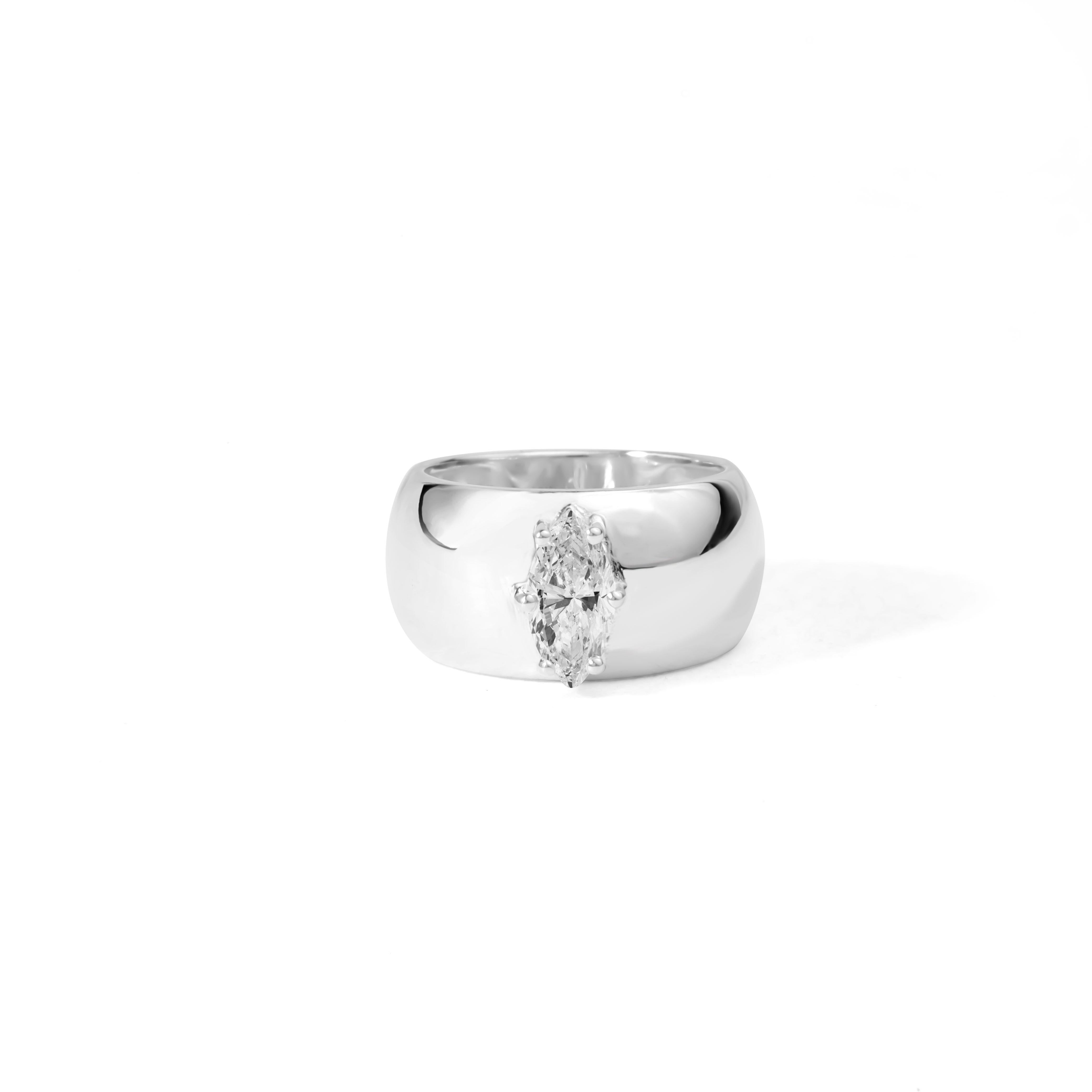 GIA Report Certified 0.5 Carat Marquise Diamond in 18k White Gold Chunky Band 

Available in 18k Yellow gold.

Same design can be made also with other custom gemstones per request.

Product details:

- Solid gold (18k White)

- Main stone - GIA