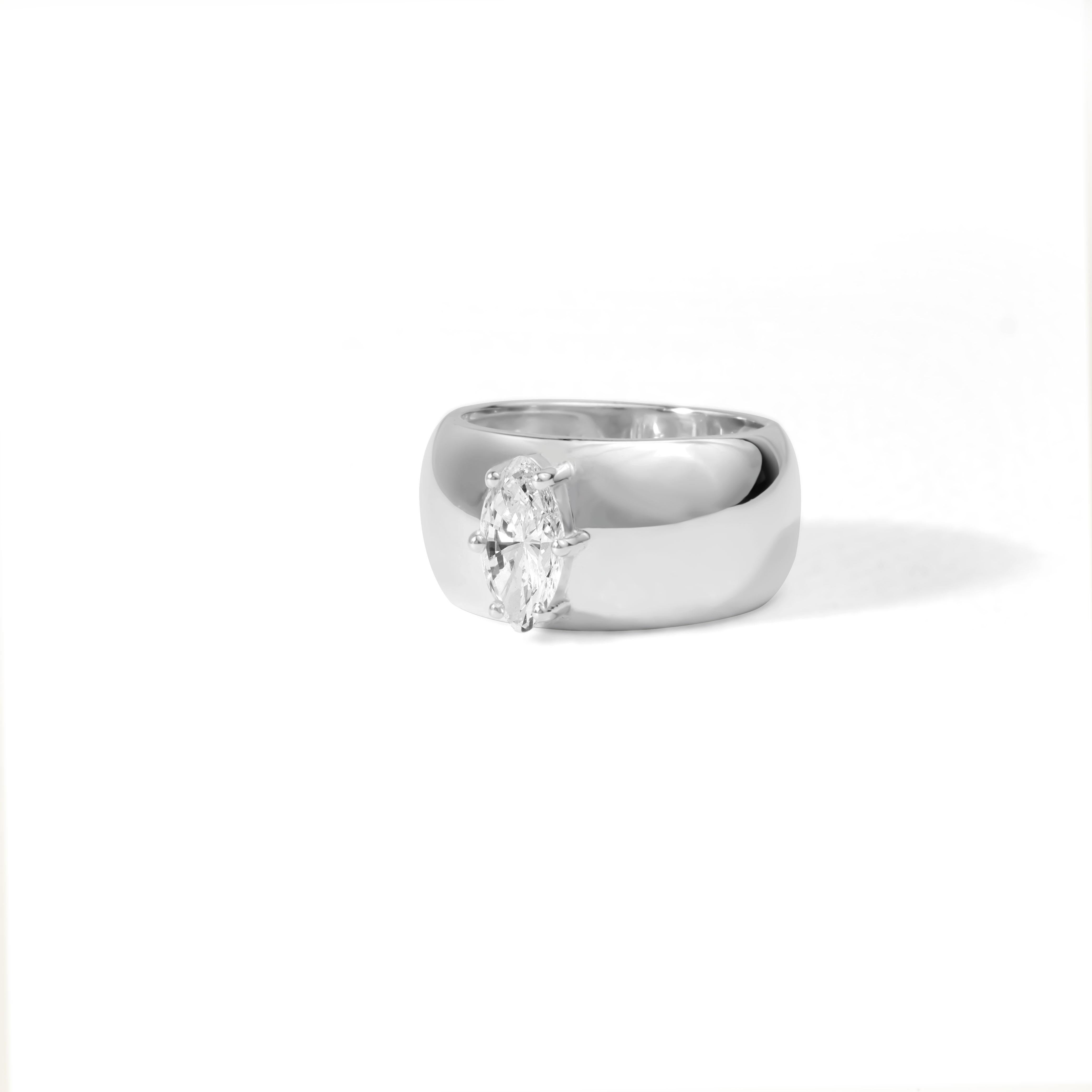 Art Deco GIA Report Certified 0.5 Carat Marquise Diamond in 18k White Gold Chunky Band For Sale