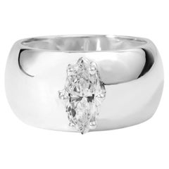 Informe GIA Certificado Diamante Marquesa de 0,5 Quilates en Oro Blanco de 18k Banda Gruesa