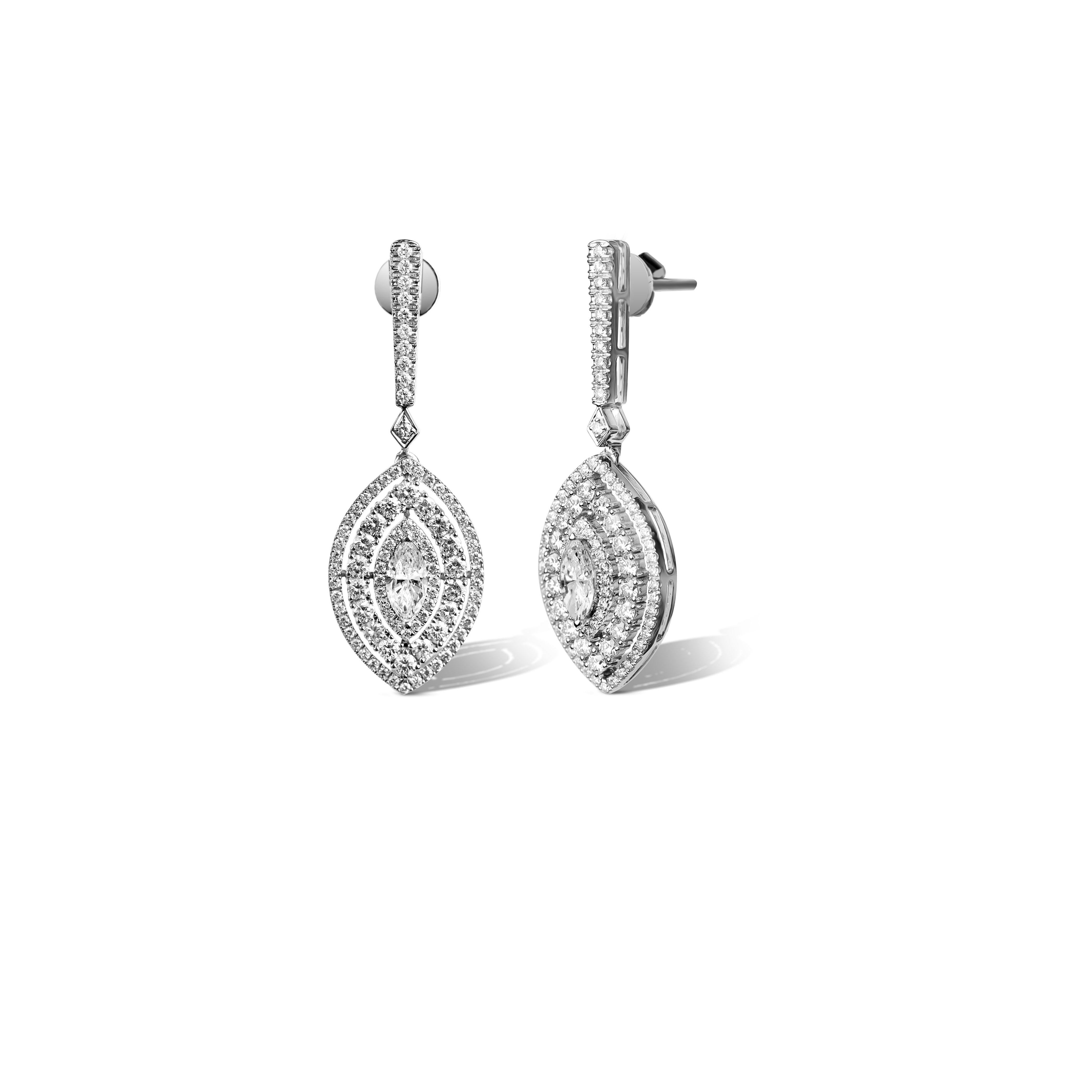 GIA Report Certified 1 carat Art Deco Diamond Marquise Cut Drop Dangle Earrings 

Available in 18k white gold.

Same design can be made also with other custom gemstones per request.

Product details:

- Solid gold (approx. 8 grams)

- approx. 1