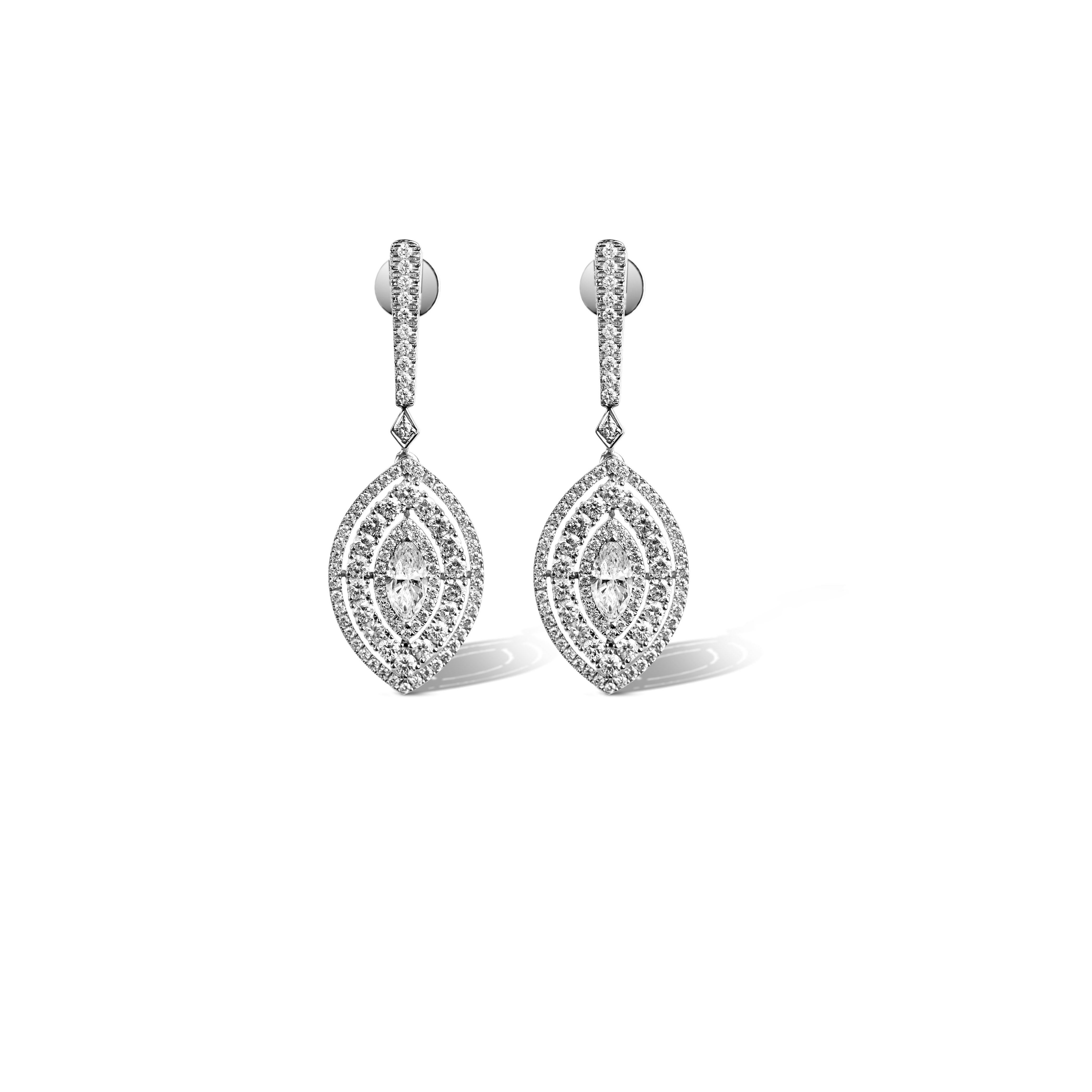 Round Cut GIA Report Certified 0.5 ct Art Deco Diamond Marquise Cut Drop Dangle Earrings For Sale